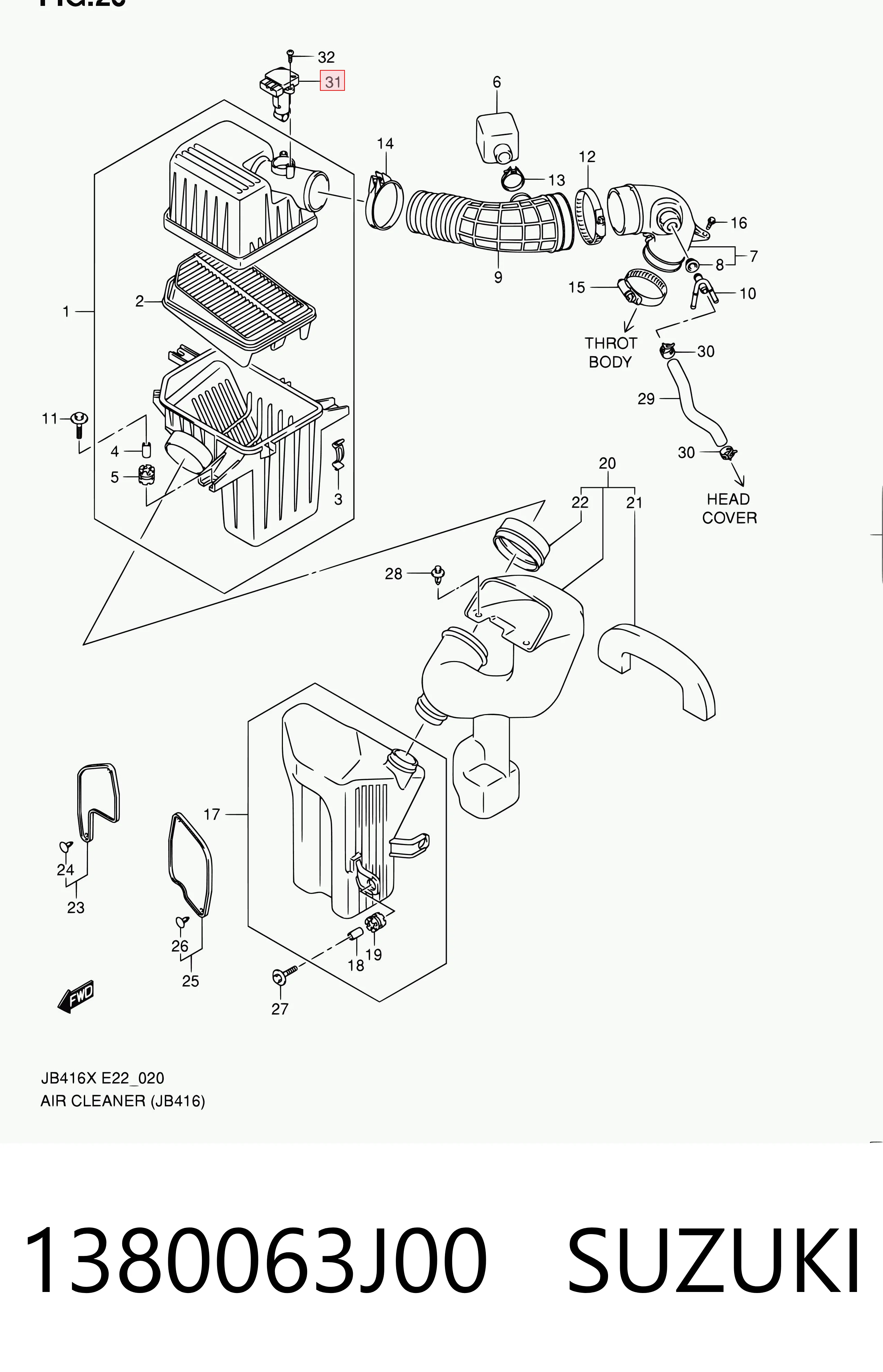 1380063J00 Suzuki Sensor de flujo de aire