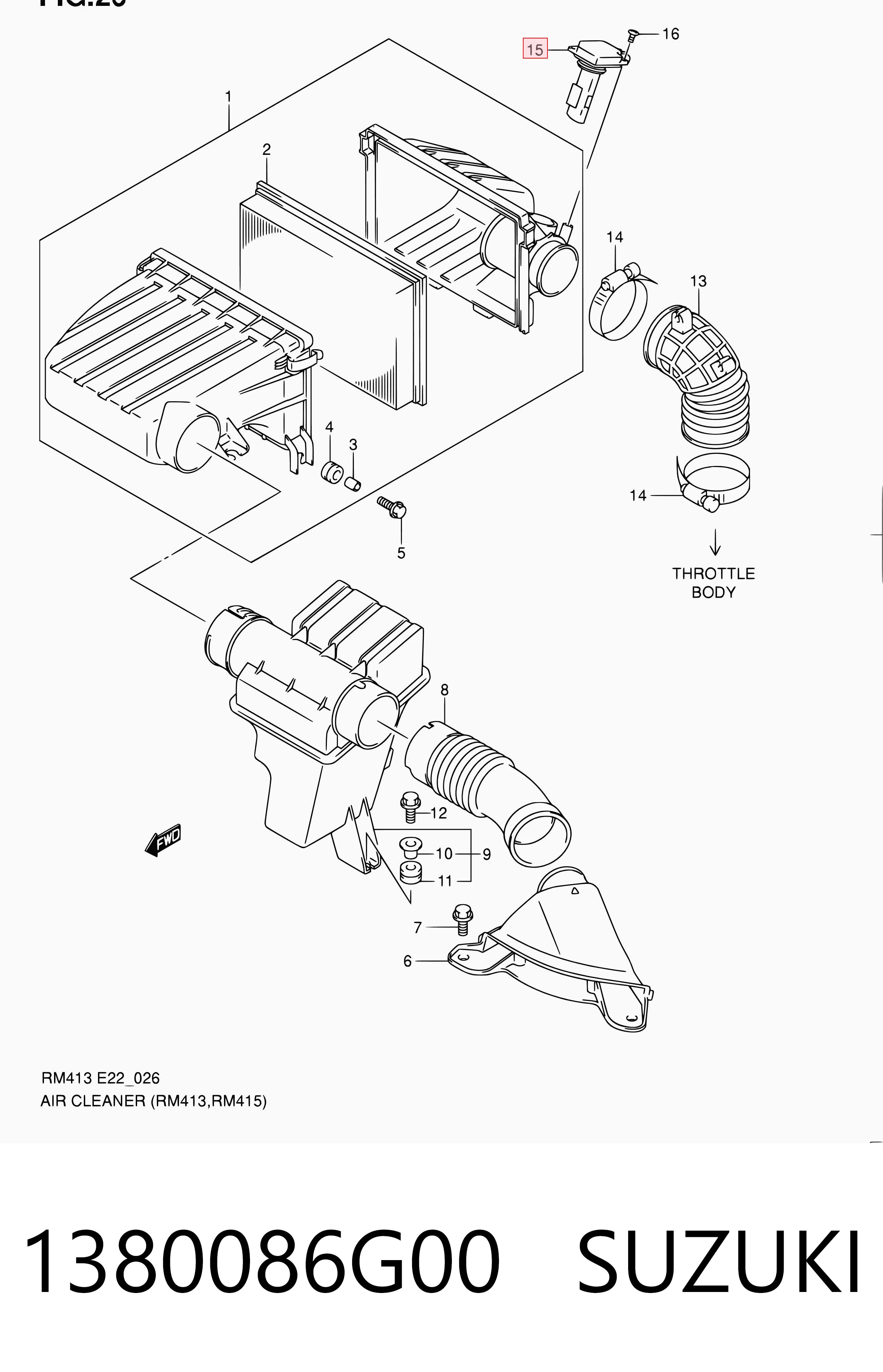1380086G00 Suzuki Sensor de flujo de aire