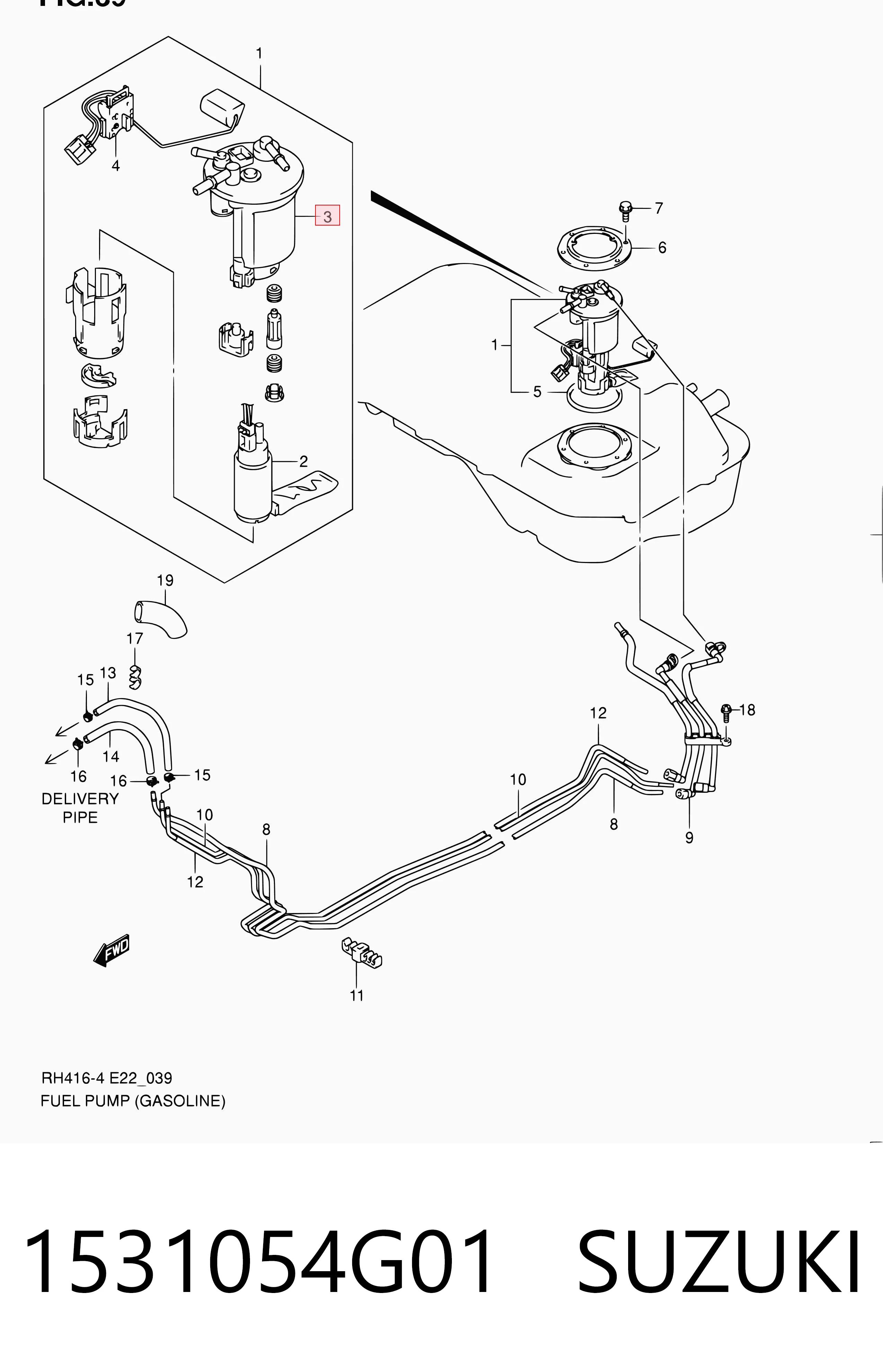 1531054G01 Suzuki Filtro de gasolina