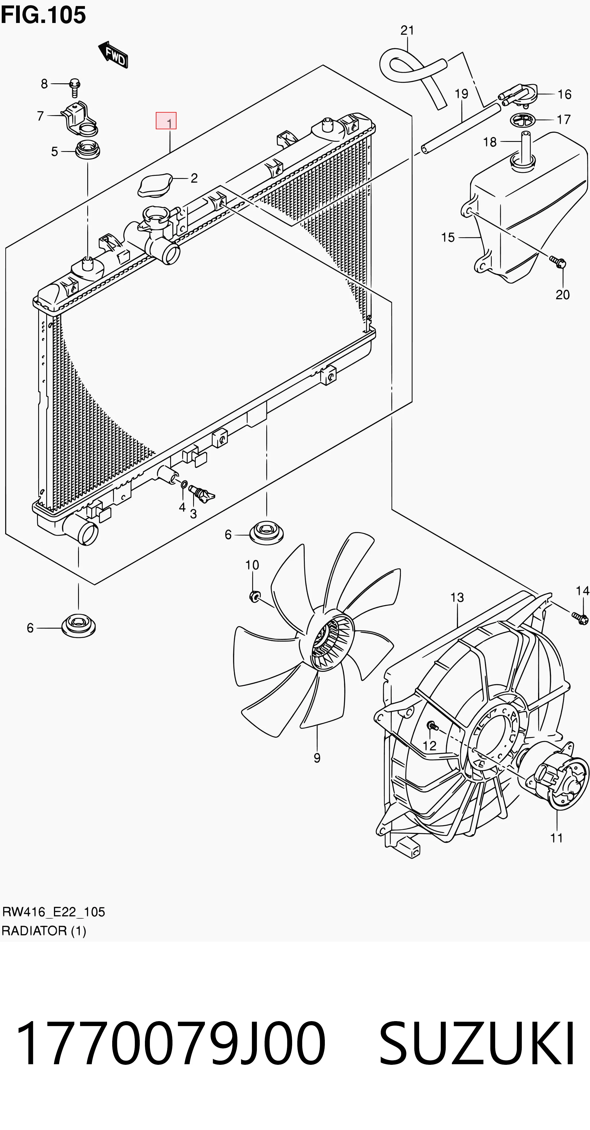 Radiador de refrigeración del motor 1770079J00 SUZUKI