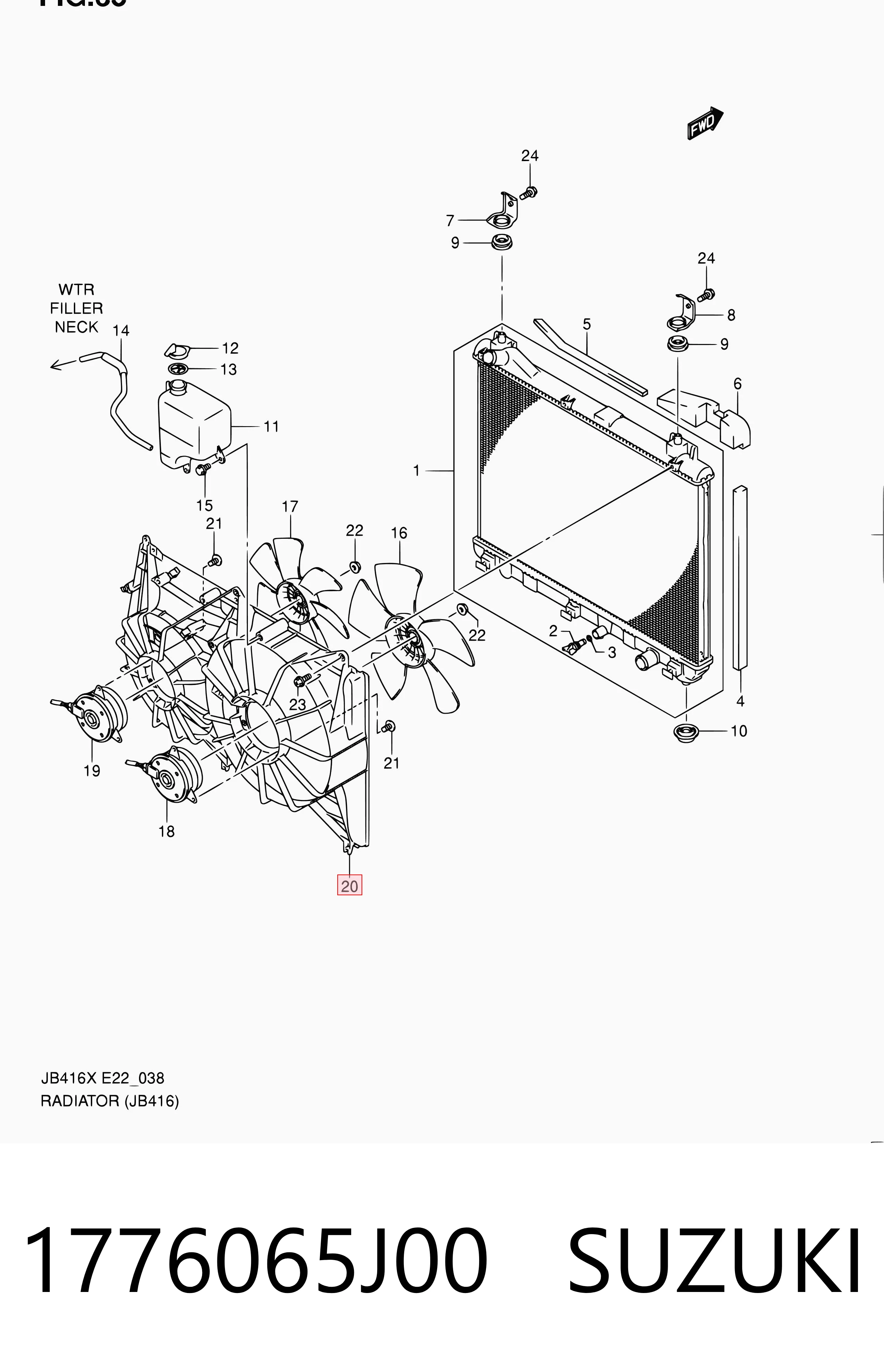 1776065J00 Suzuki Difusor del radiador del aire acondicionado con ventilador y motor