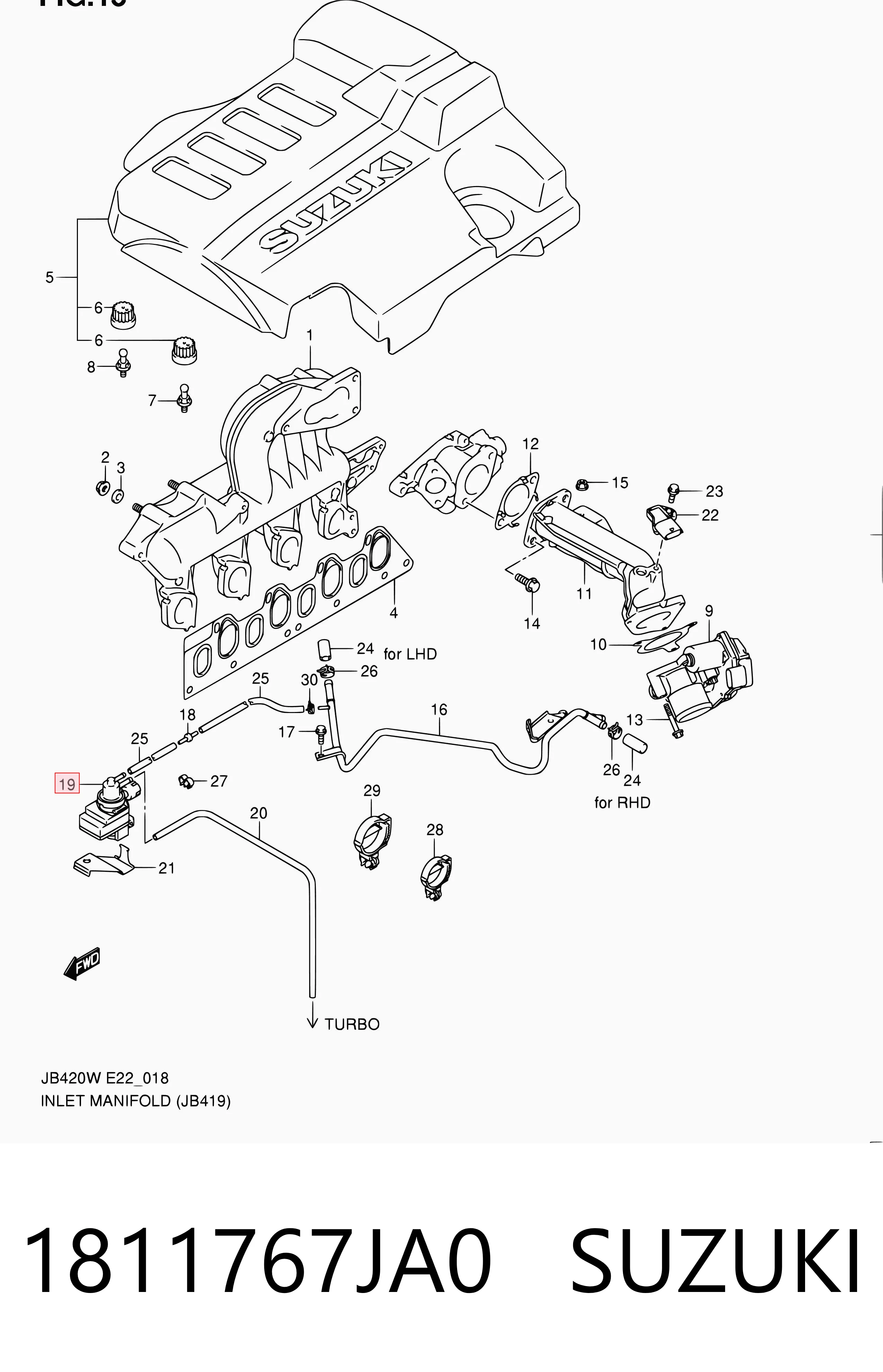 Válvula solenoide de control de presión de sobrealimentación 1811767JA0 SUZUKI