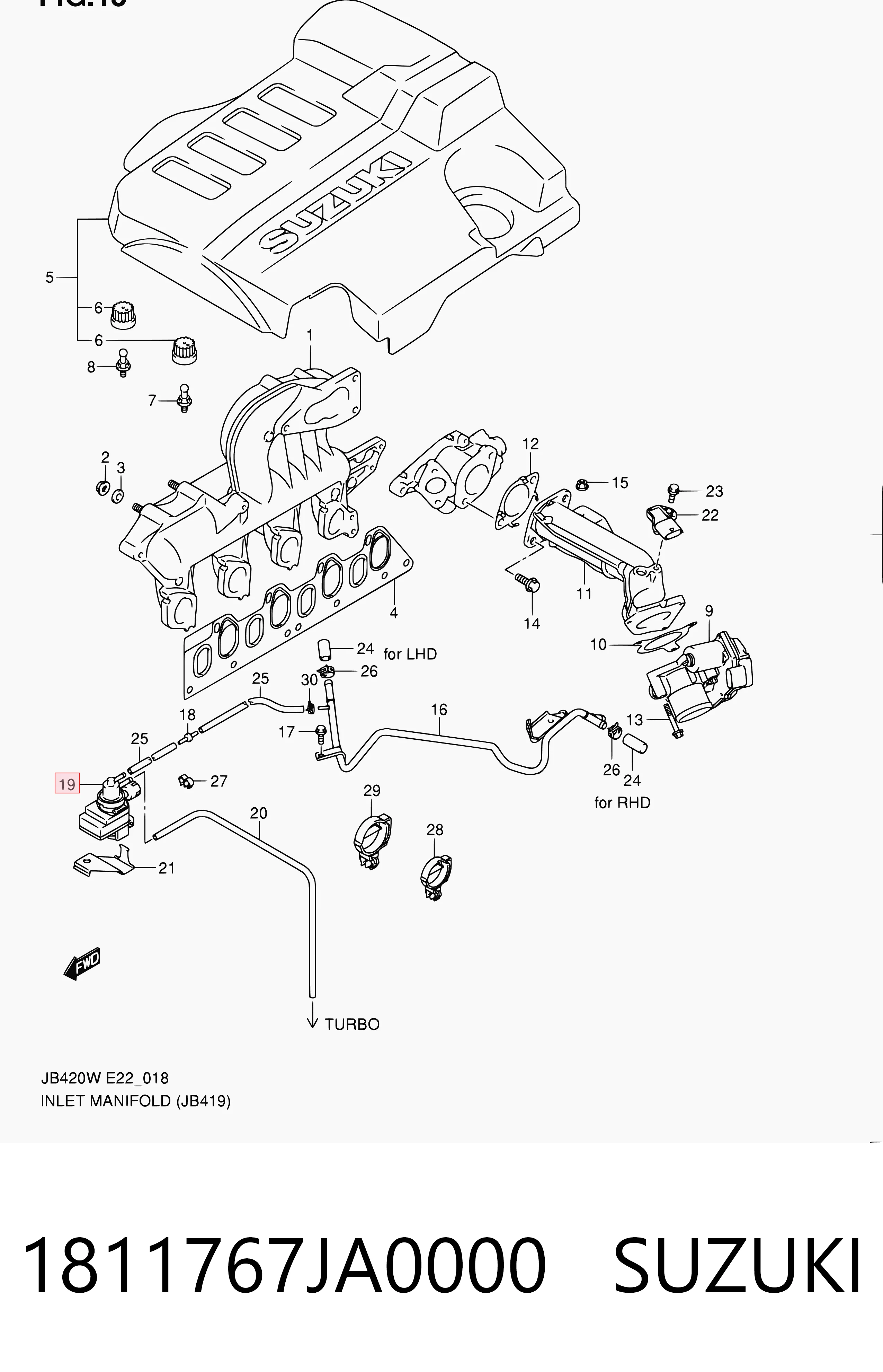 Válvula solenoide de control de presión de sobrealimentación 1811767JA0000 SUZUKI