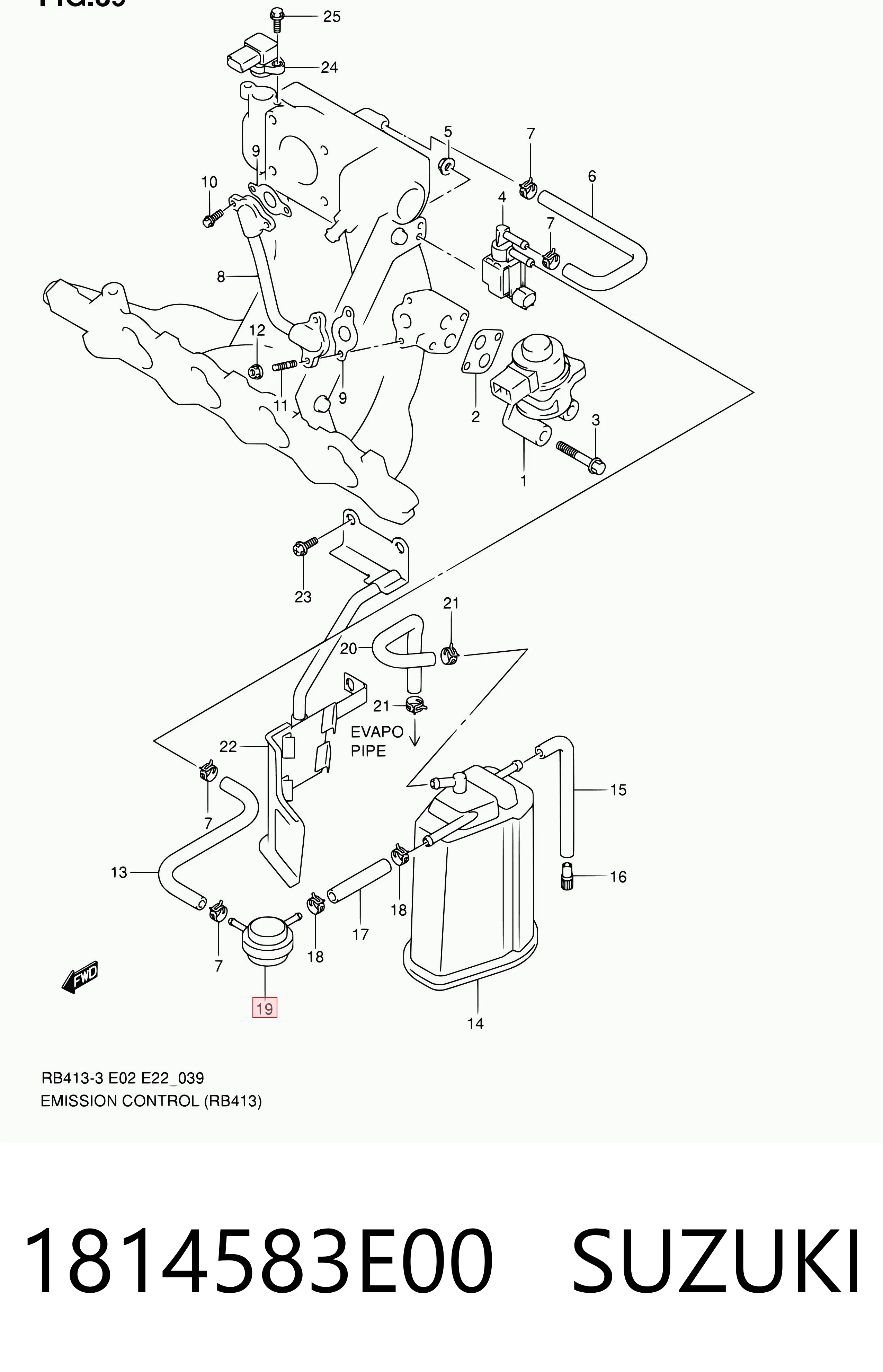 1814583E00 Suzuki Válvula de purga del catalizador