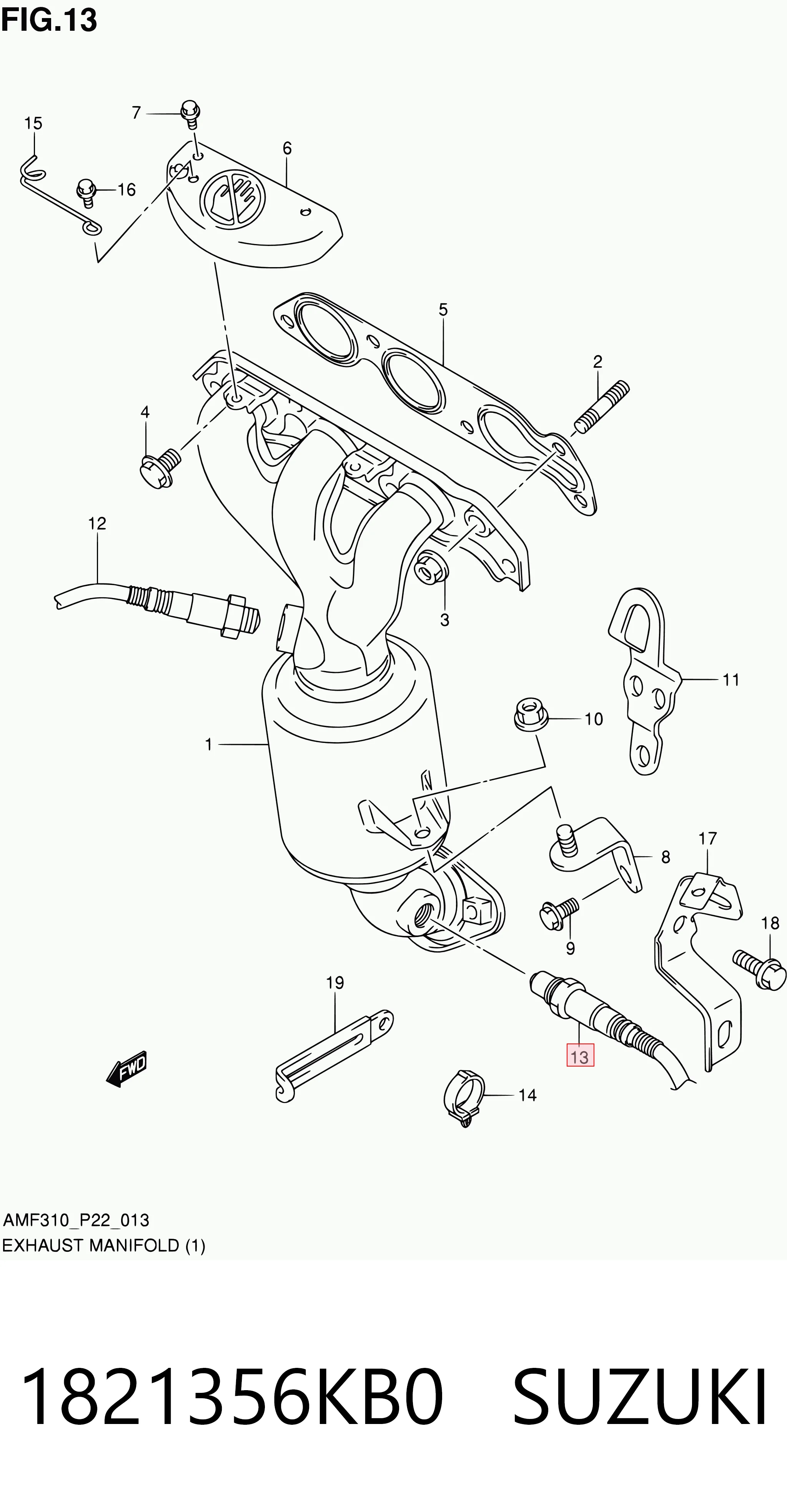 Sonda lambda de oxígeno posterior al catalizador 1821356KB0 SUZUKI