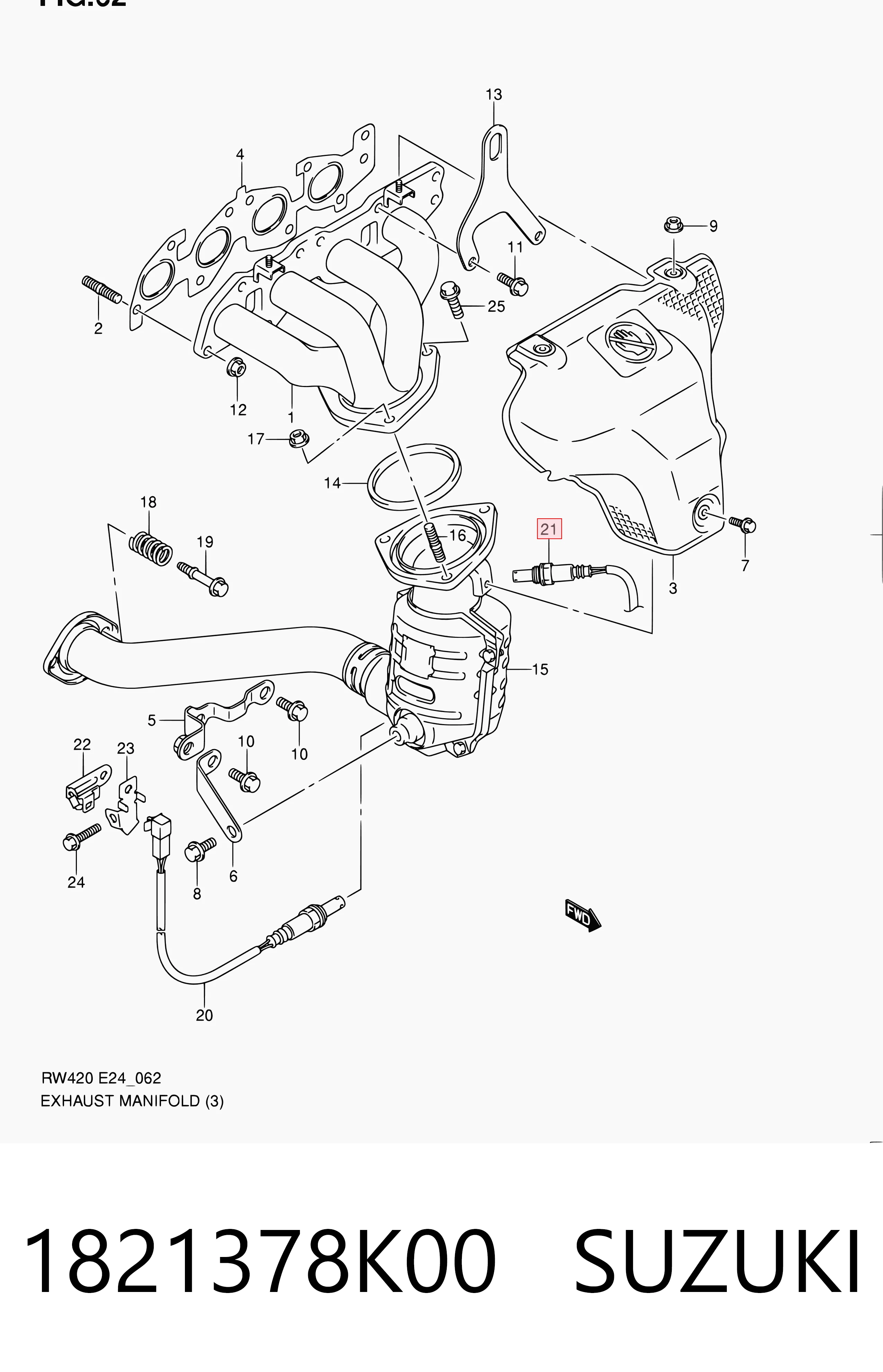 1821378K00 Suzuki Sensor de oxígeno previo al catalizador