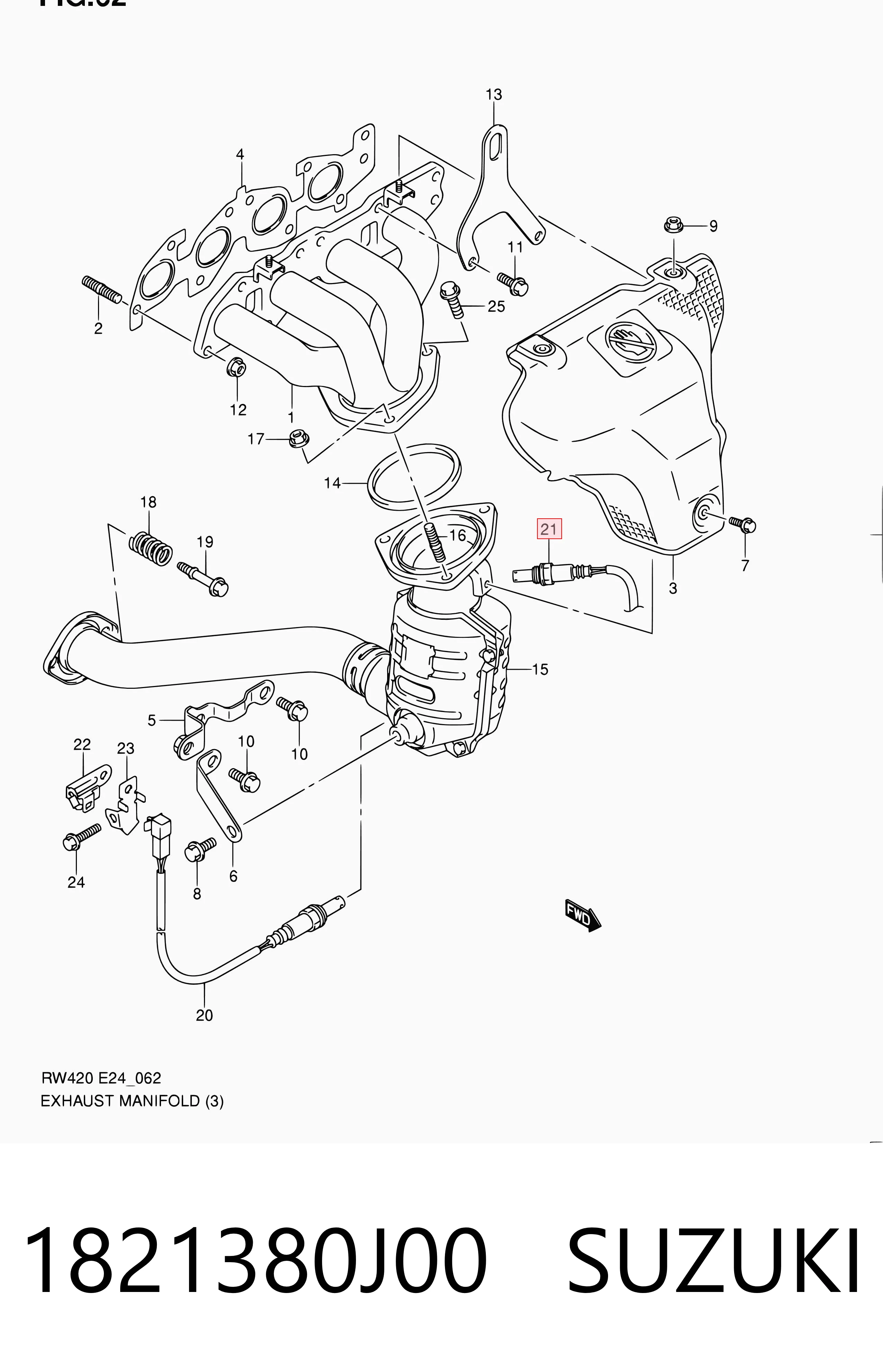 1821380J00 Suzuki Sensor de oxígeno previo al catalizador