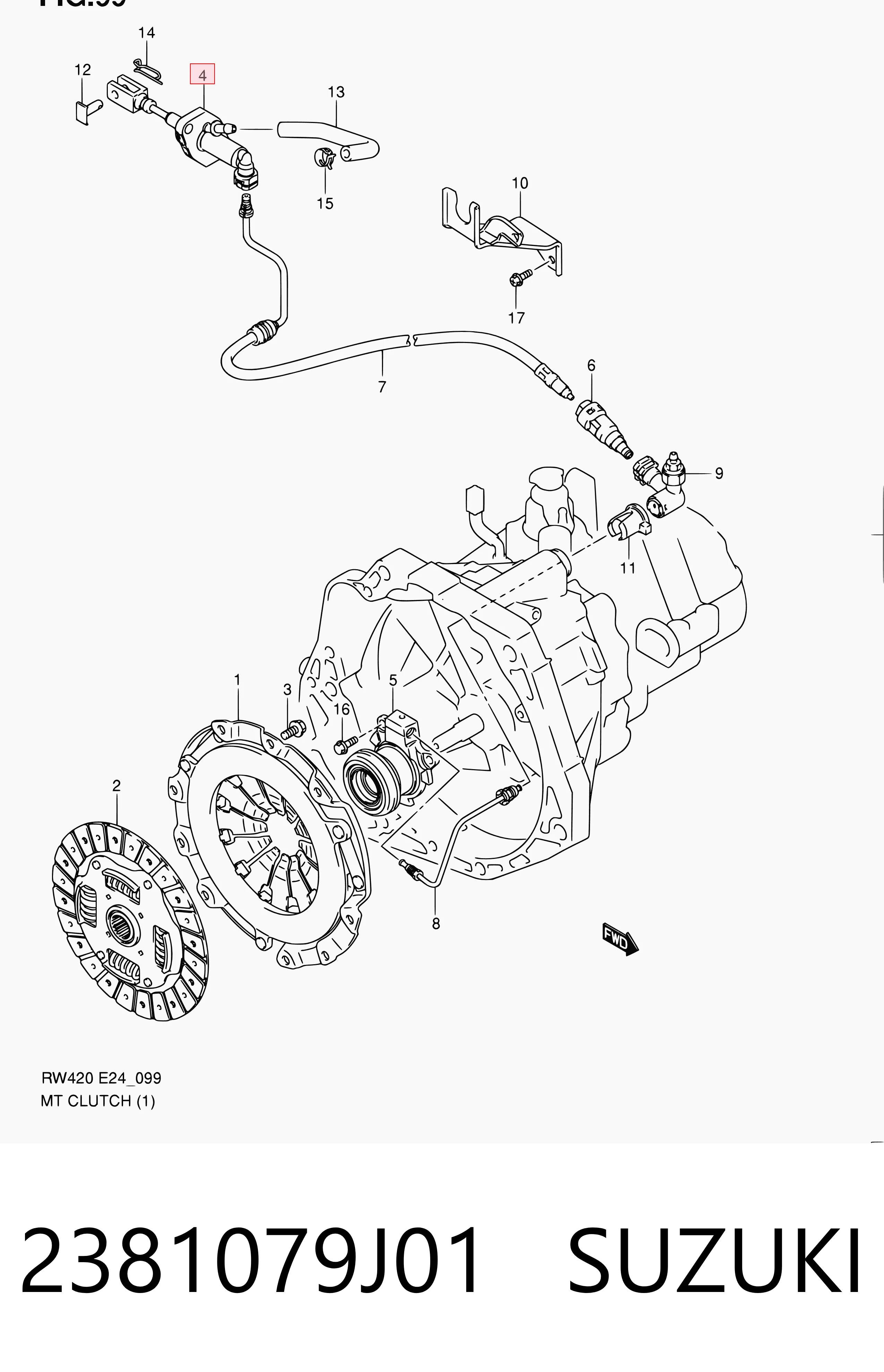 2381079J01 Suzuki Cilindro maestro de clutch