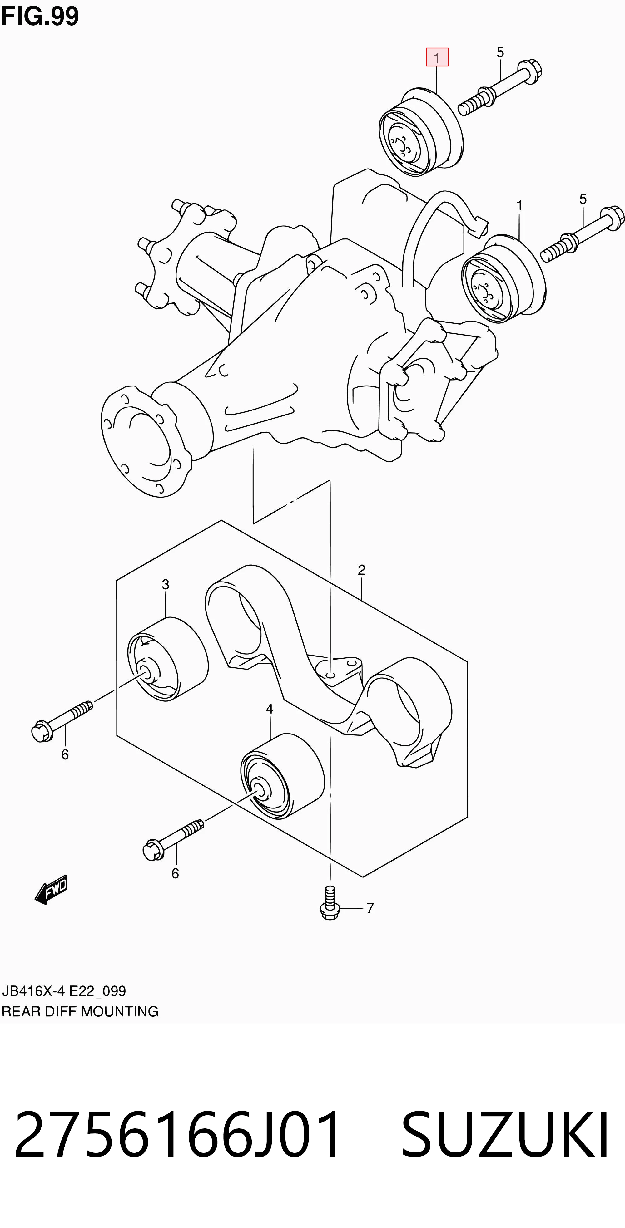 2756166J01 Suzuki Silentblock del soporte del diferencial trasero
