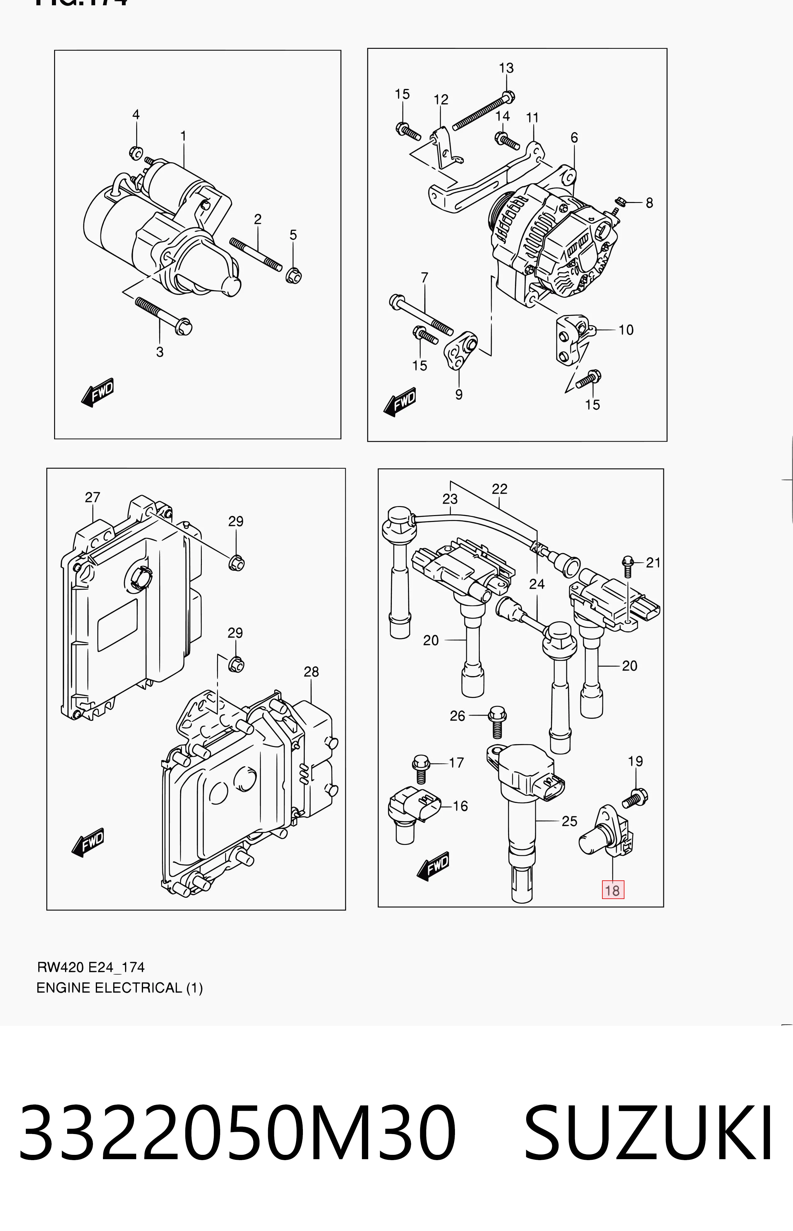 3322050M30 Suzuki Sensor posición arbol de levas