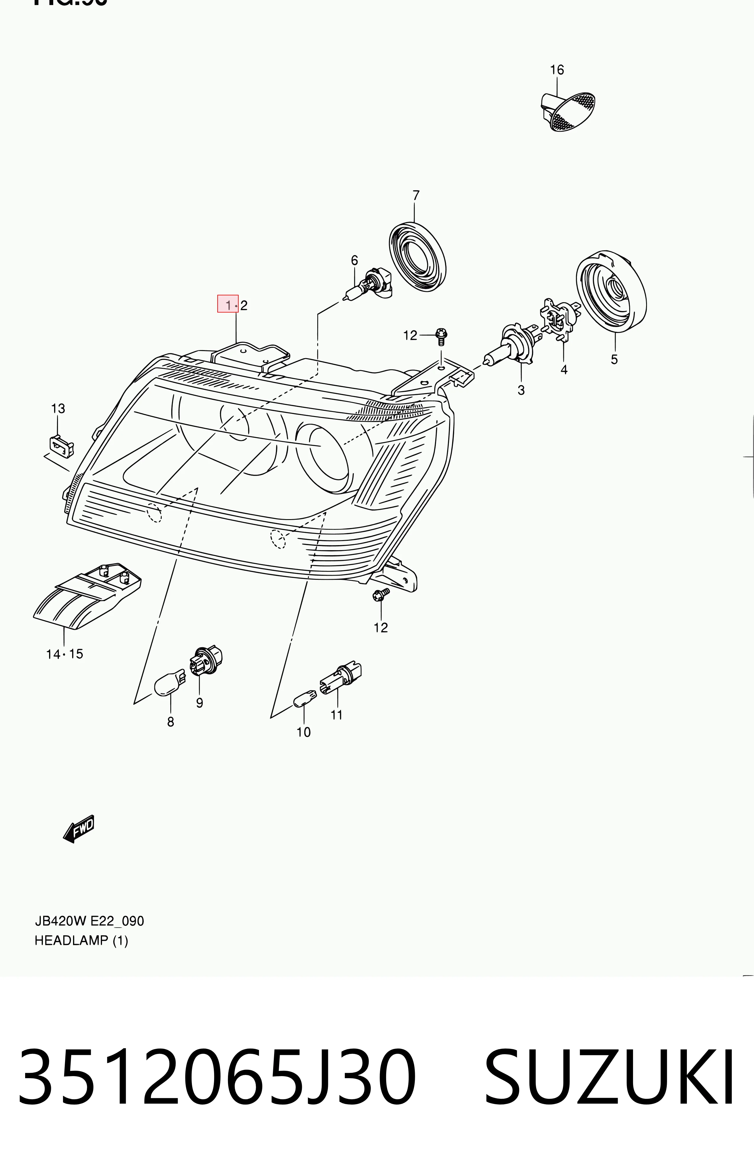 Faro derecho 3512065J30 SUZUKI