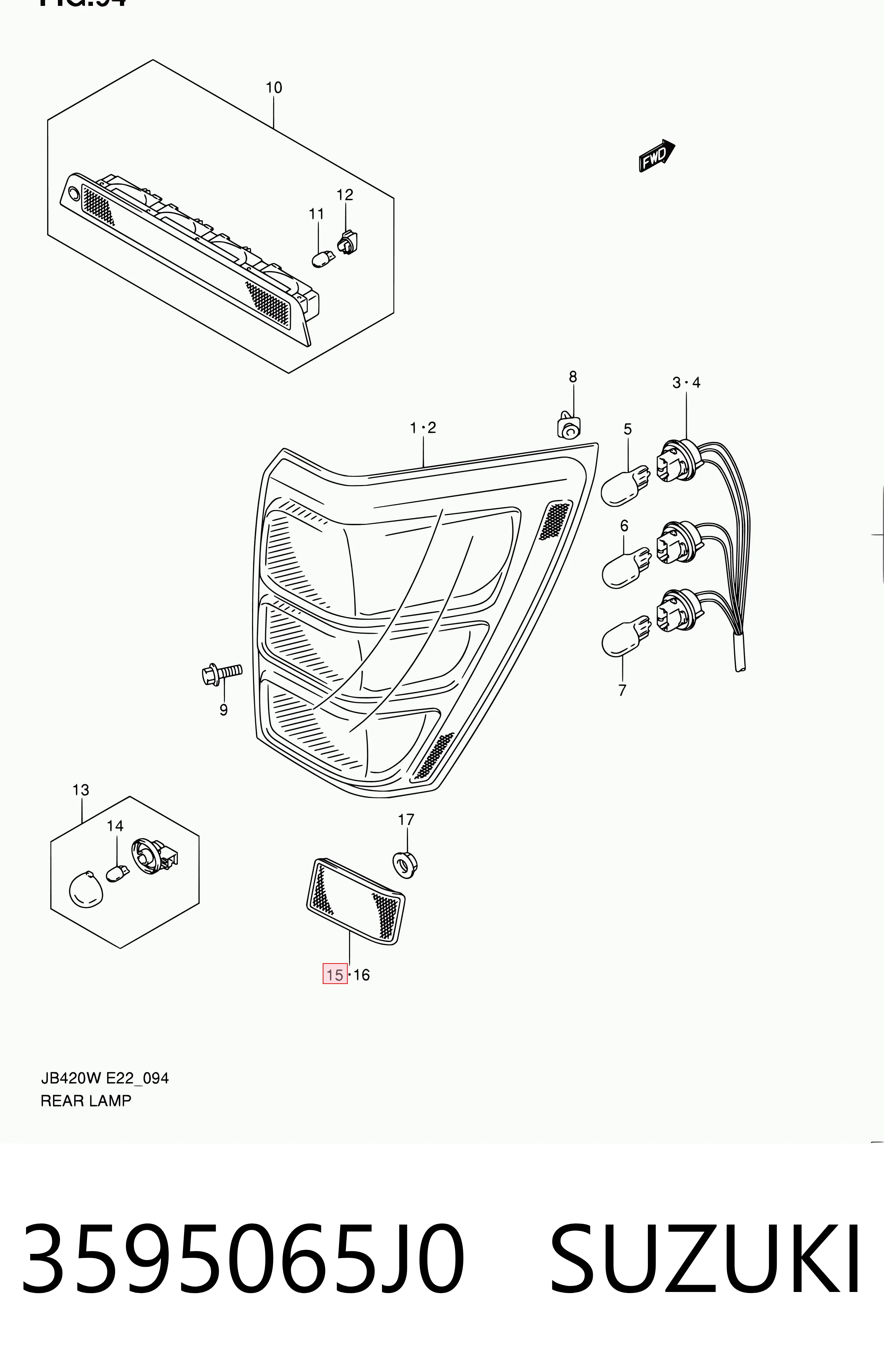 3595065J0 Suzuki Reflector, trasero, derecho