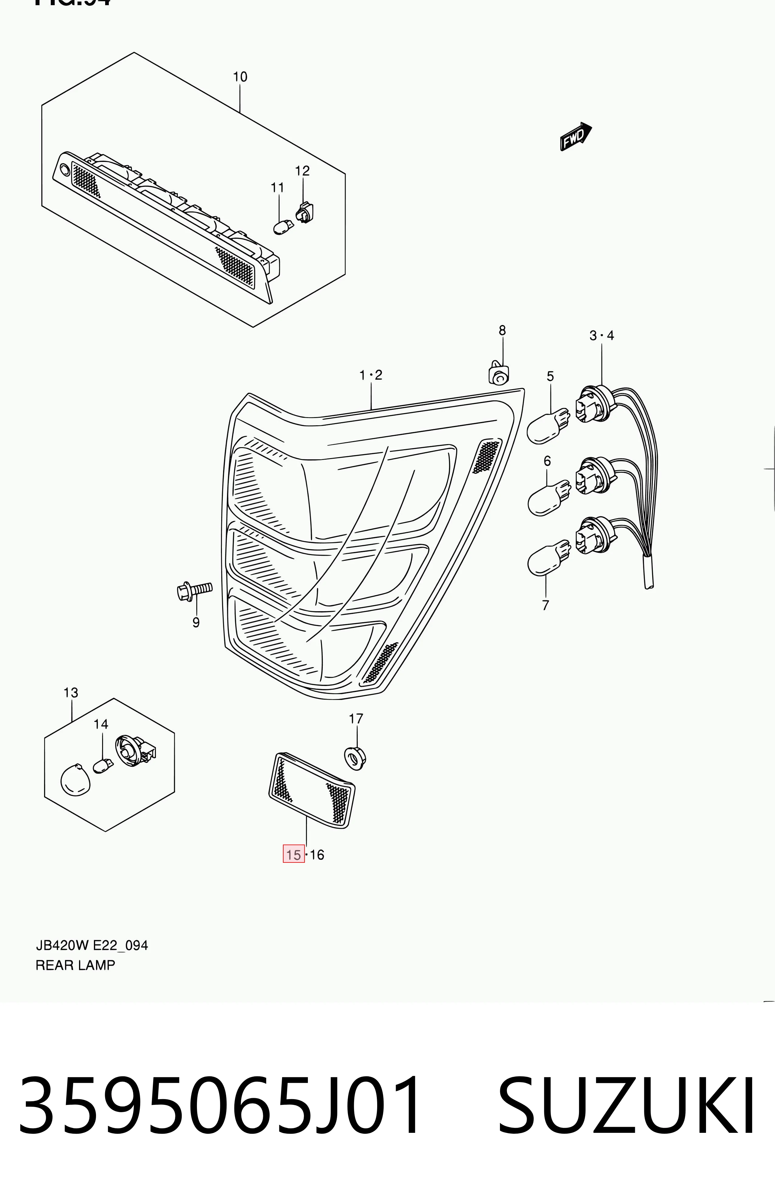 3595065J01 Suzuki Reflector, trasero, derecho