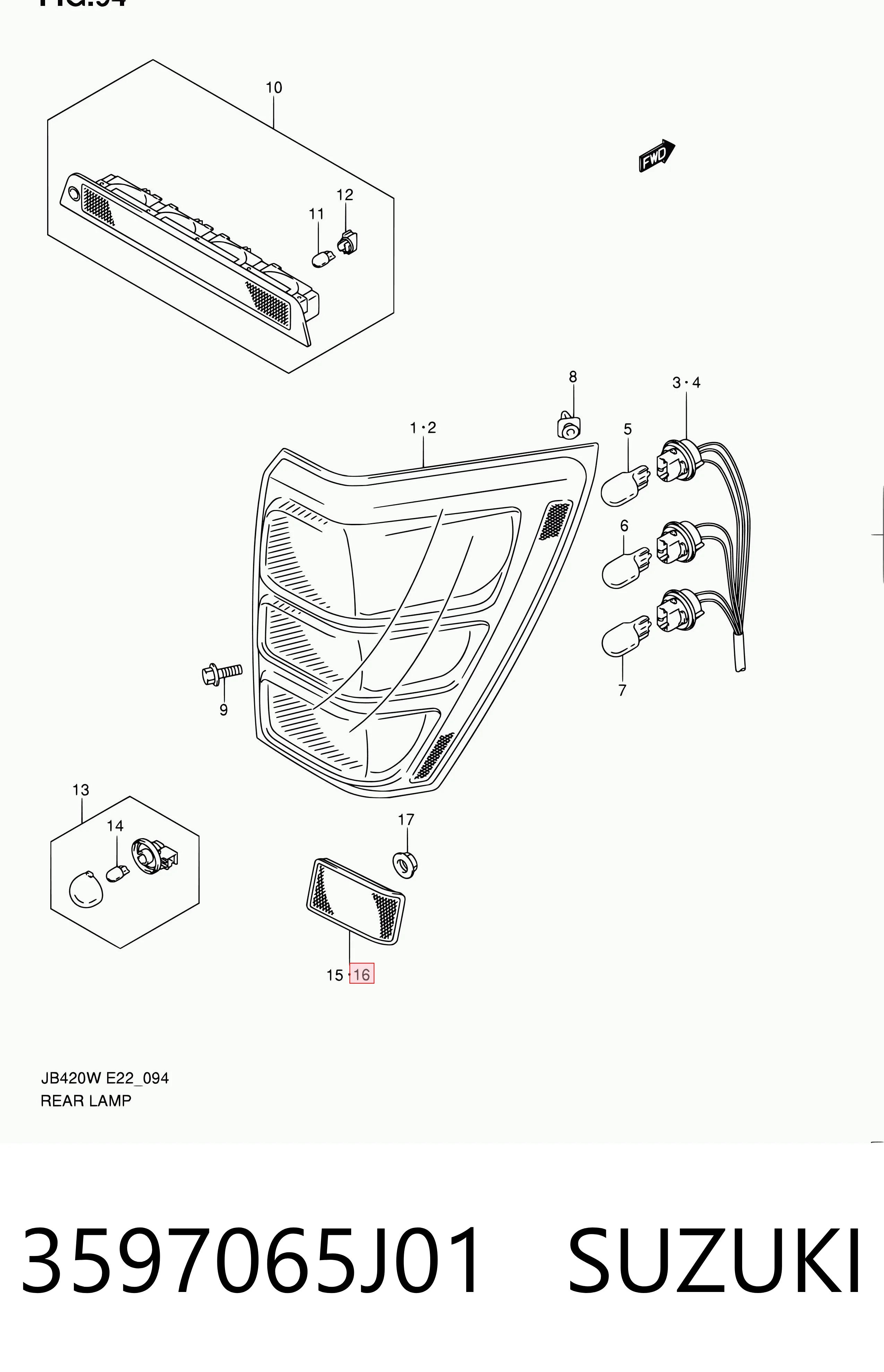 3597065J01 Suzuki Reflector, trasero, izquierdo