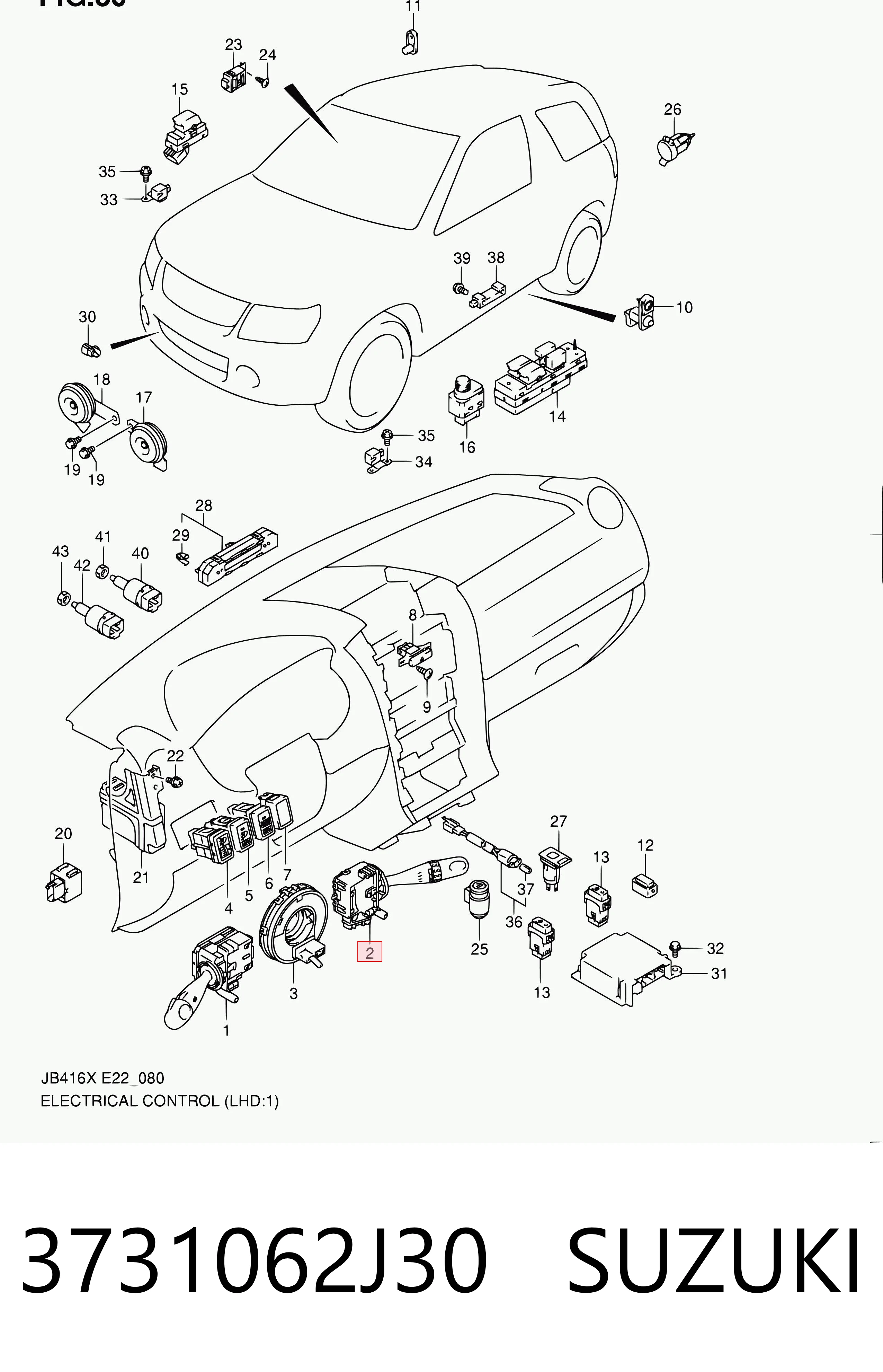 3731062J30 Suzuki Conmutador derecho de la columna de dirección
