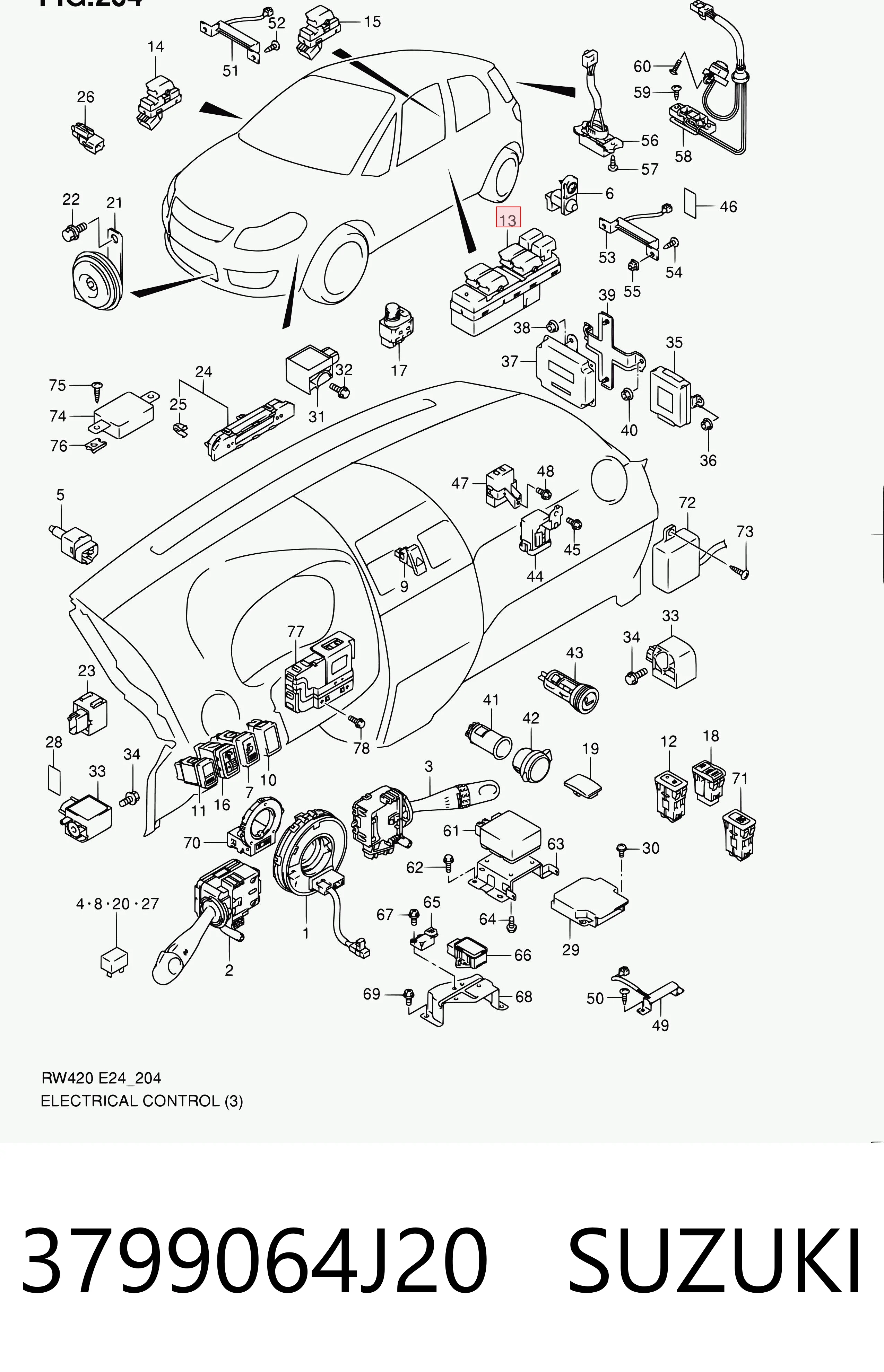 3799064J20 Suzuki Unidad de control de elevalunas delantera izquierda