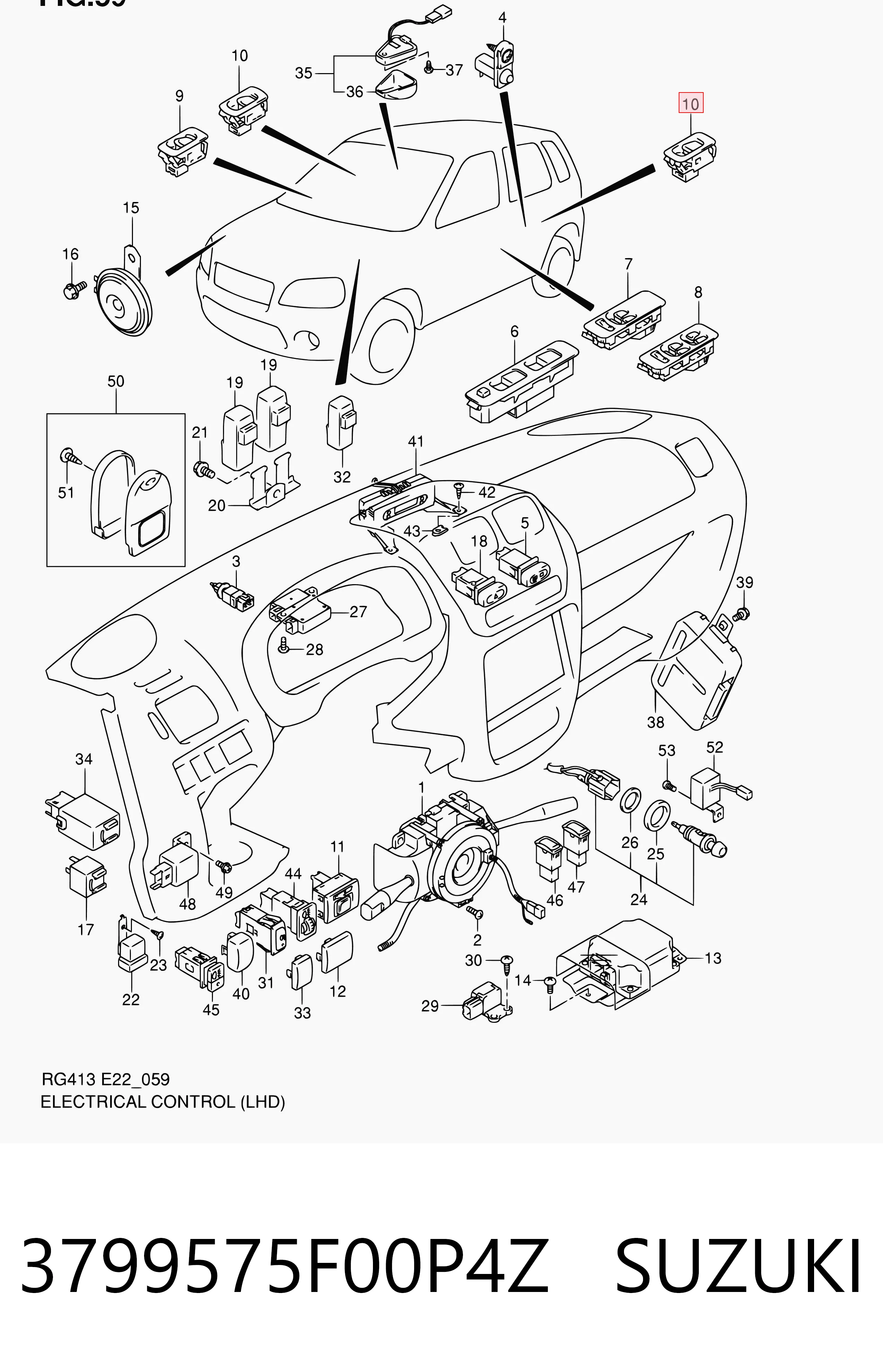 3799575F00P4Z Suzuki Unidad de control de elevalunas trasero