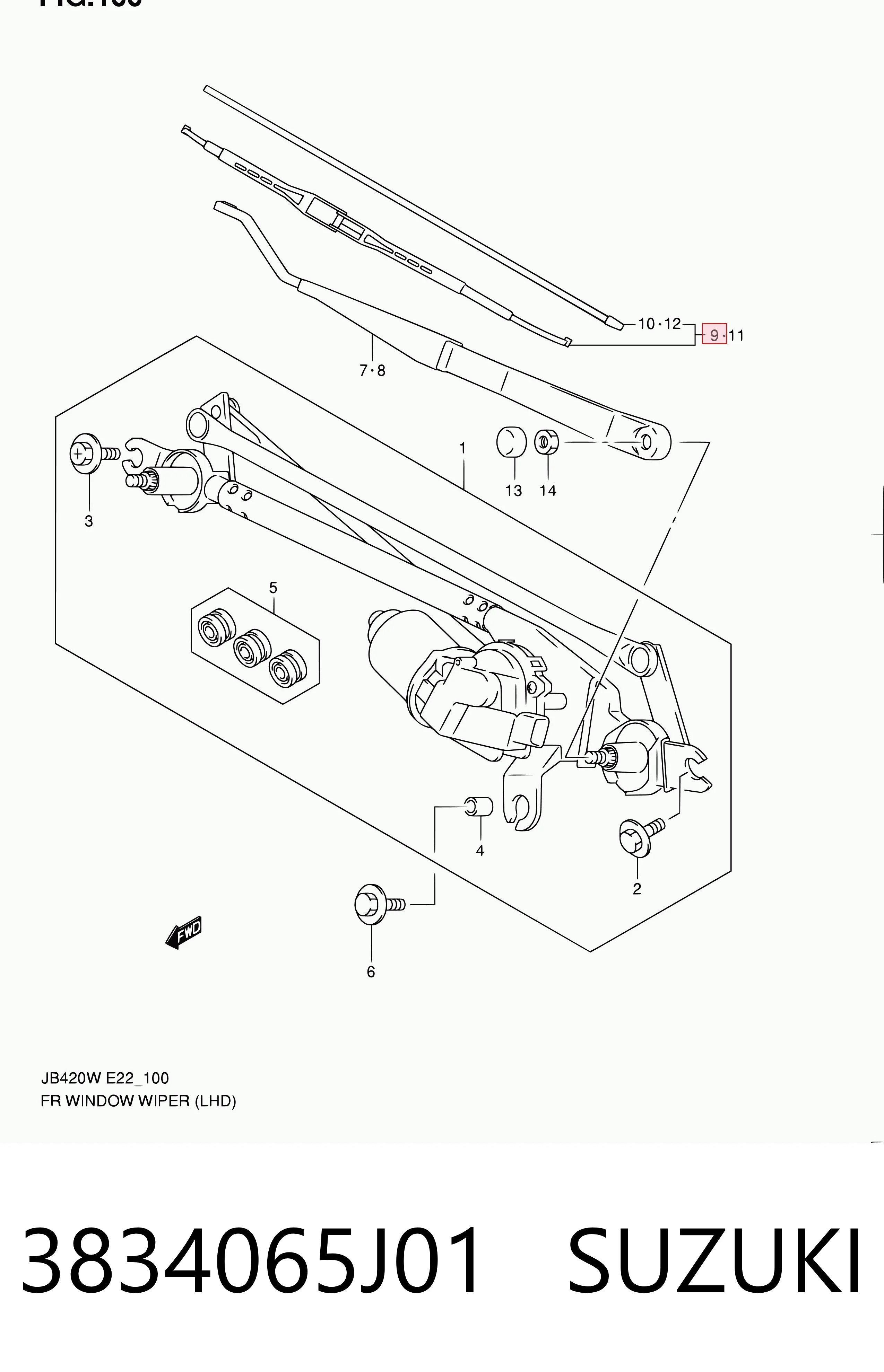 Escobilla del limpiaparabrisas del lado del pasajero 3834065J01 SUZUKI