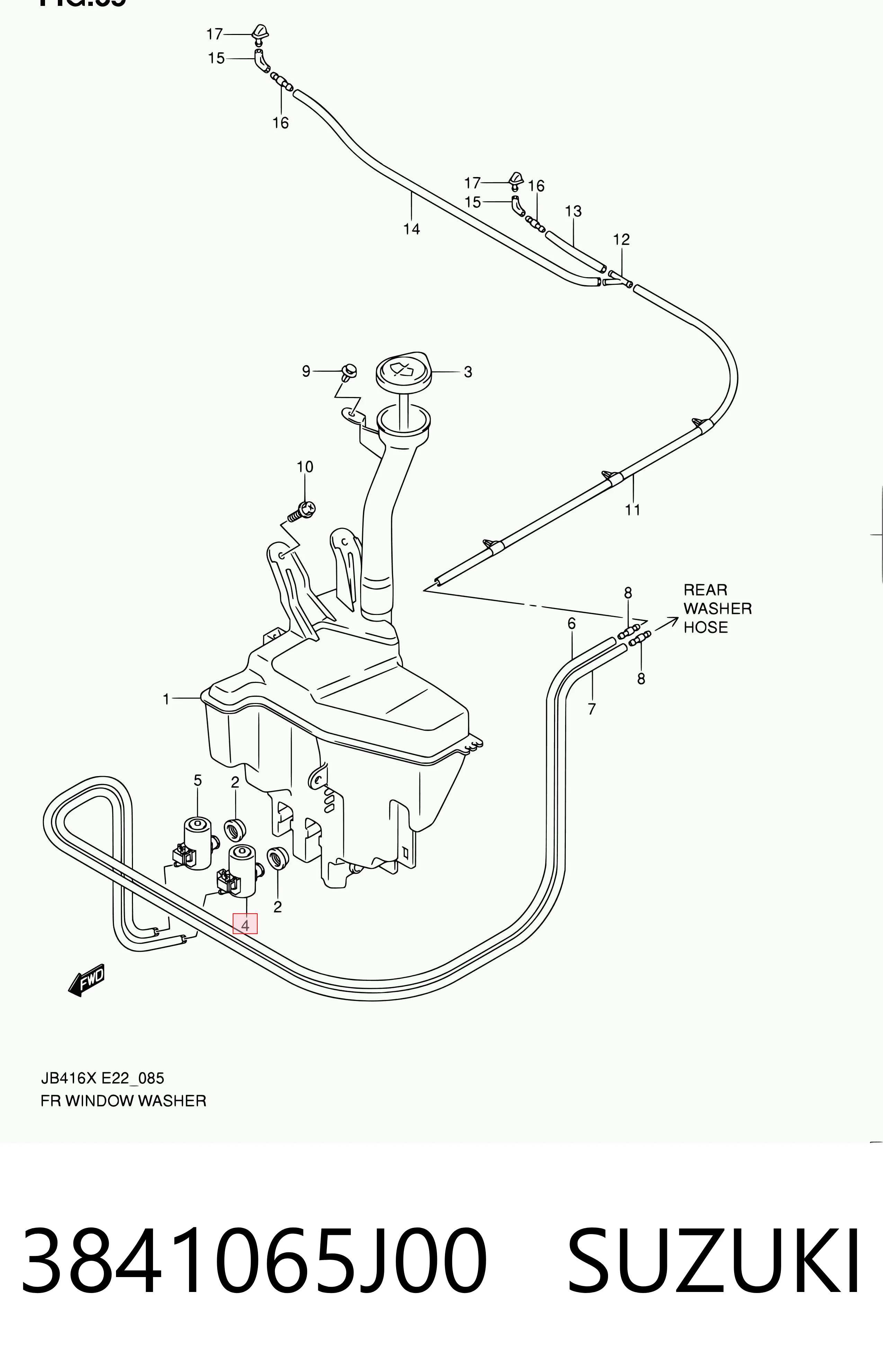 3841065J00 Suzuki Bomba de agua de lavado, lavado de parabrisas, delantera