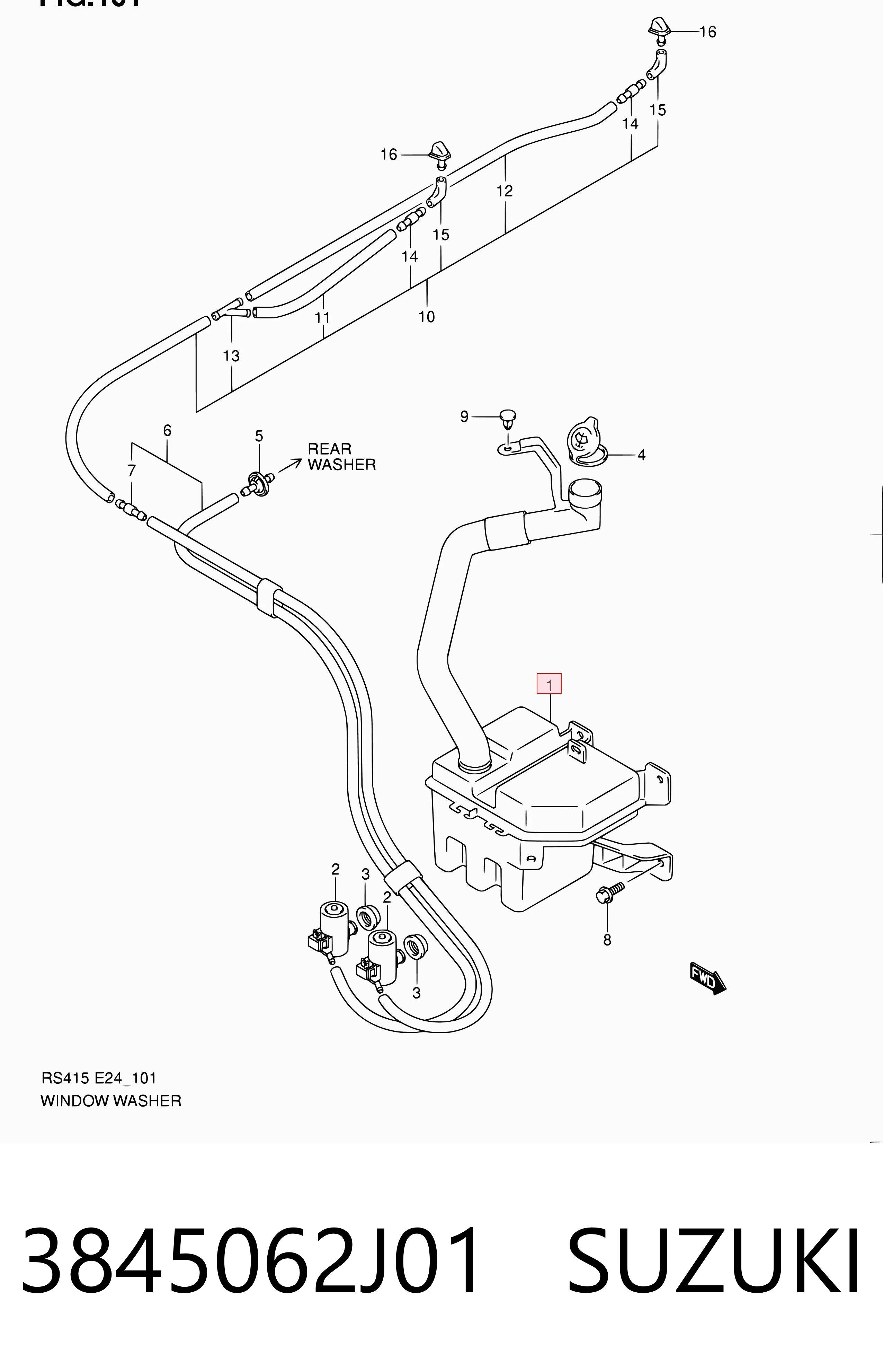 Depósito de líquido limpiaparabrisas 3845062J01 SUZUKI