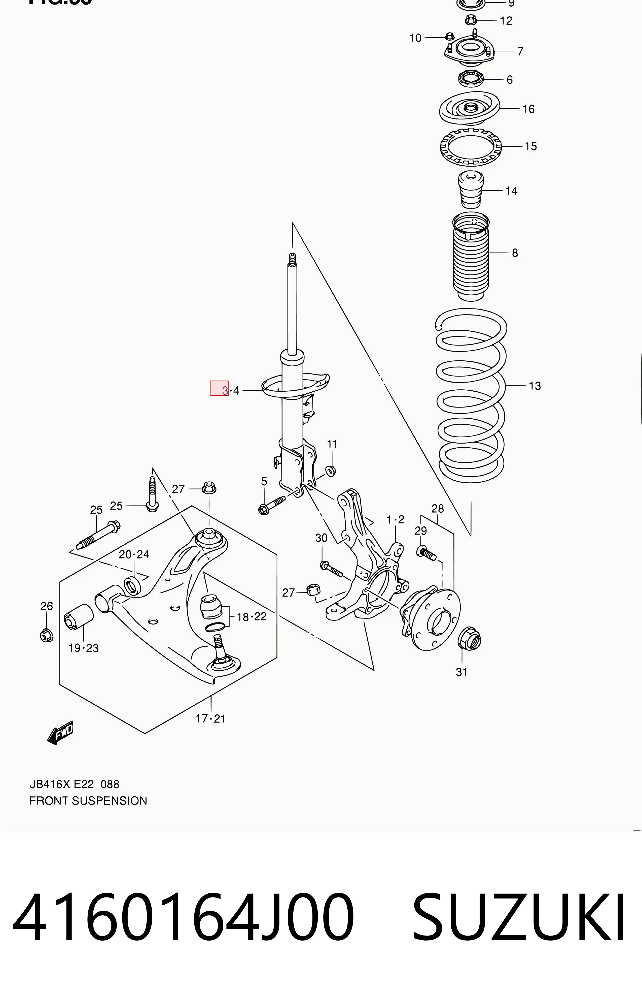 4160164J00 Suzuki amortiguador frontal derecho
