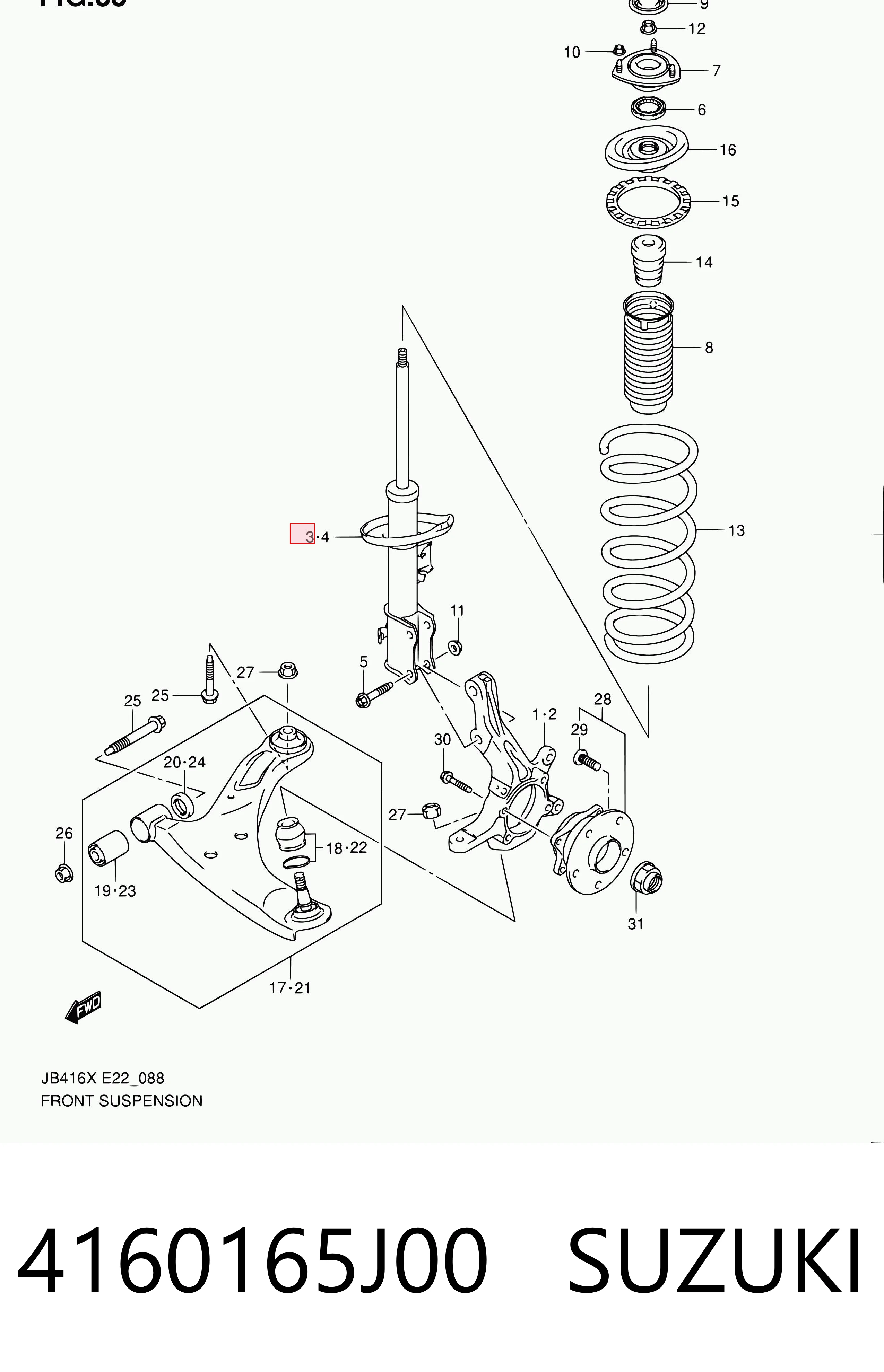 4160165J00 Suzuki Amortiguador eje delantero derecha