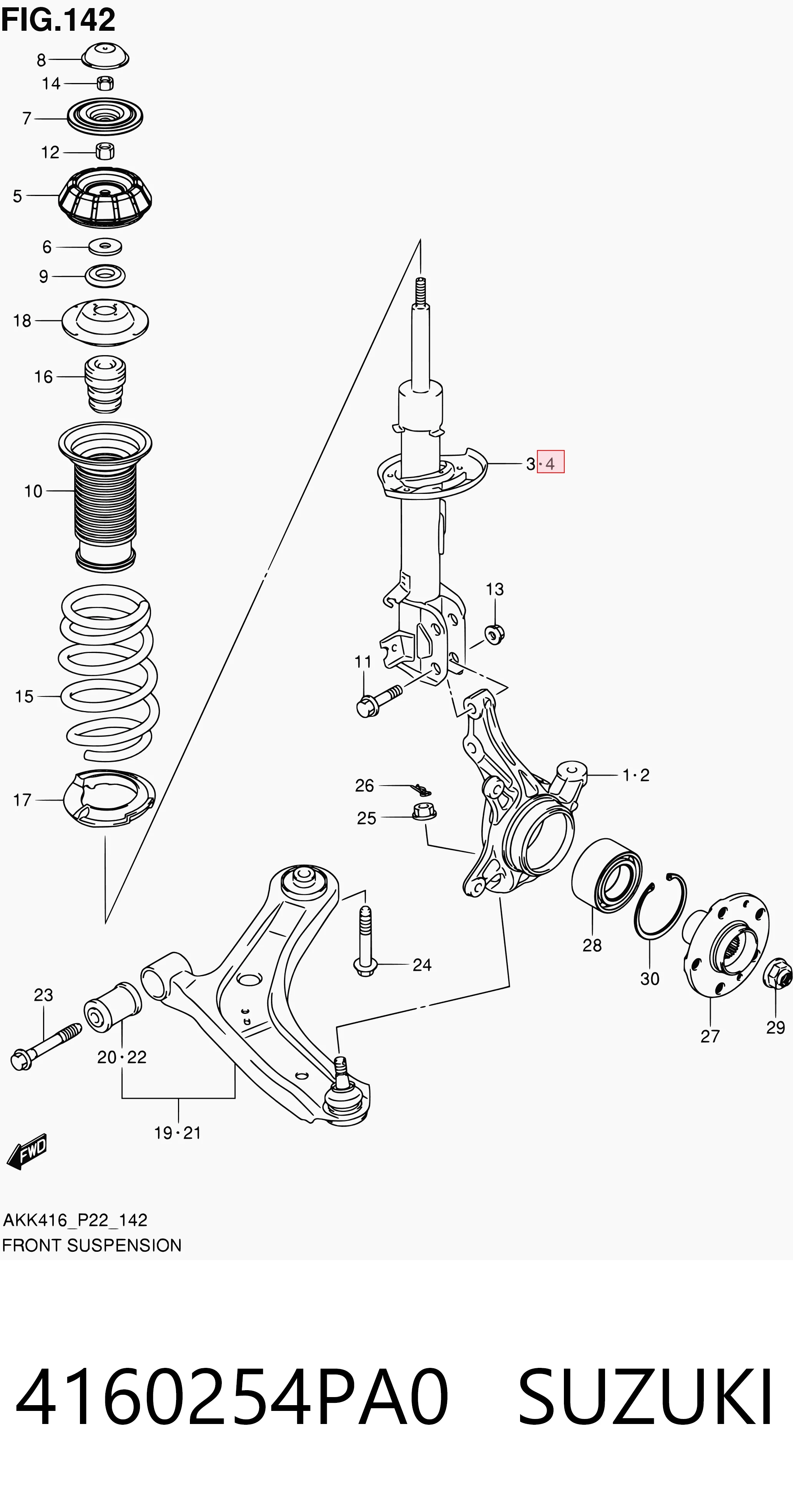 4160254PA0 Suzuki Amortiguador frontal izquierdo