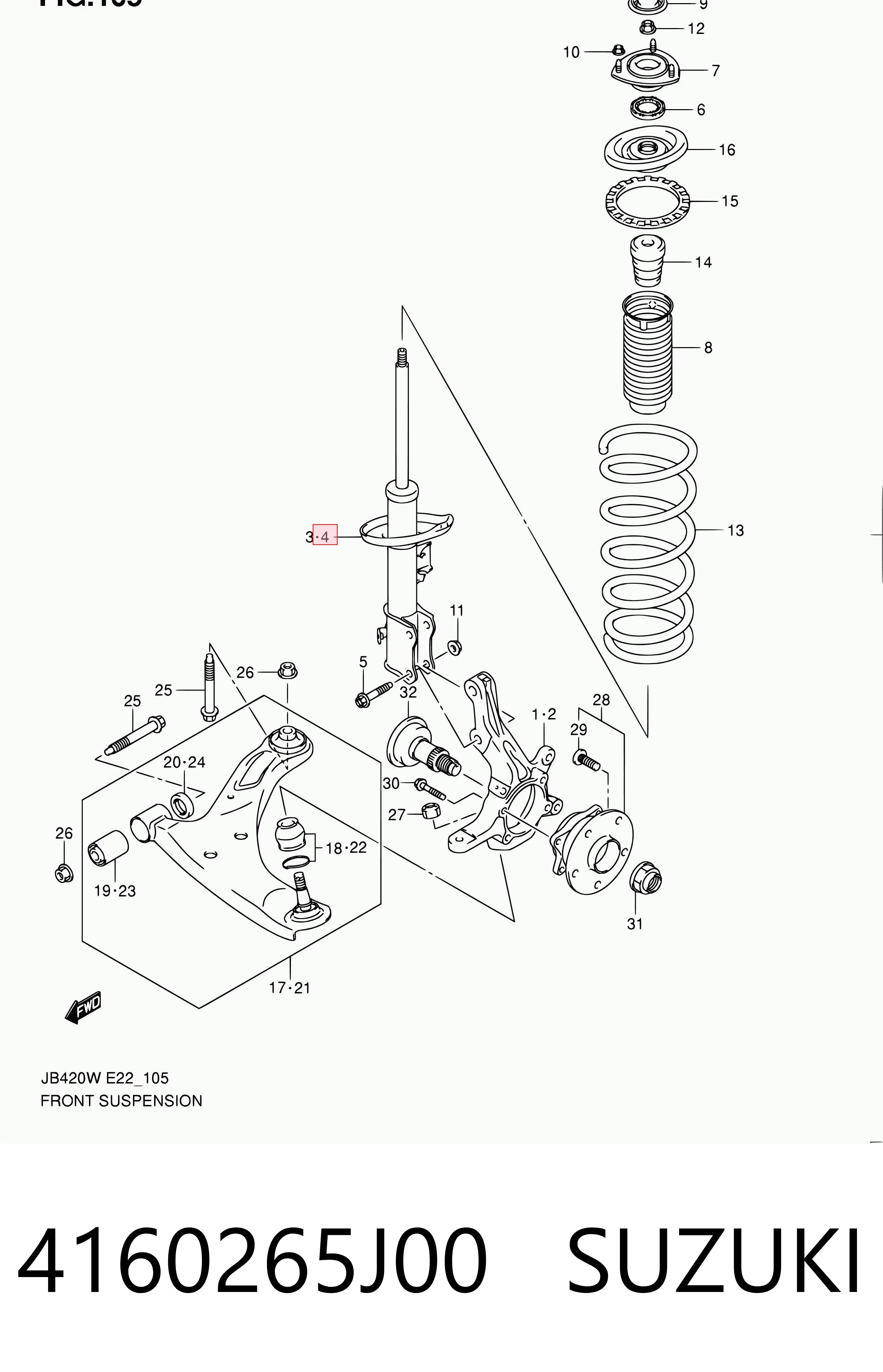 4160265J00 Suzuki Amortiguador frontal izquierdo
