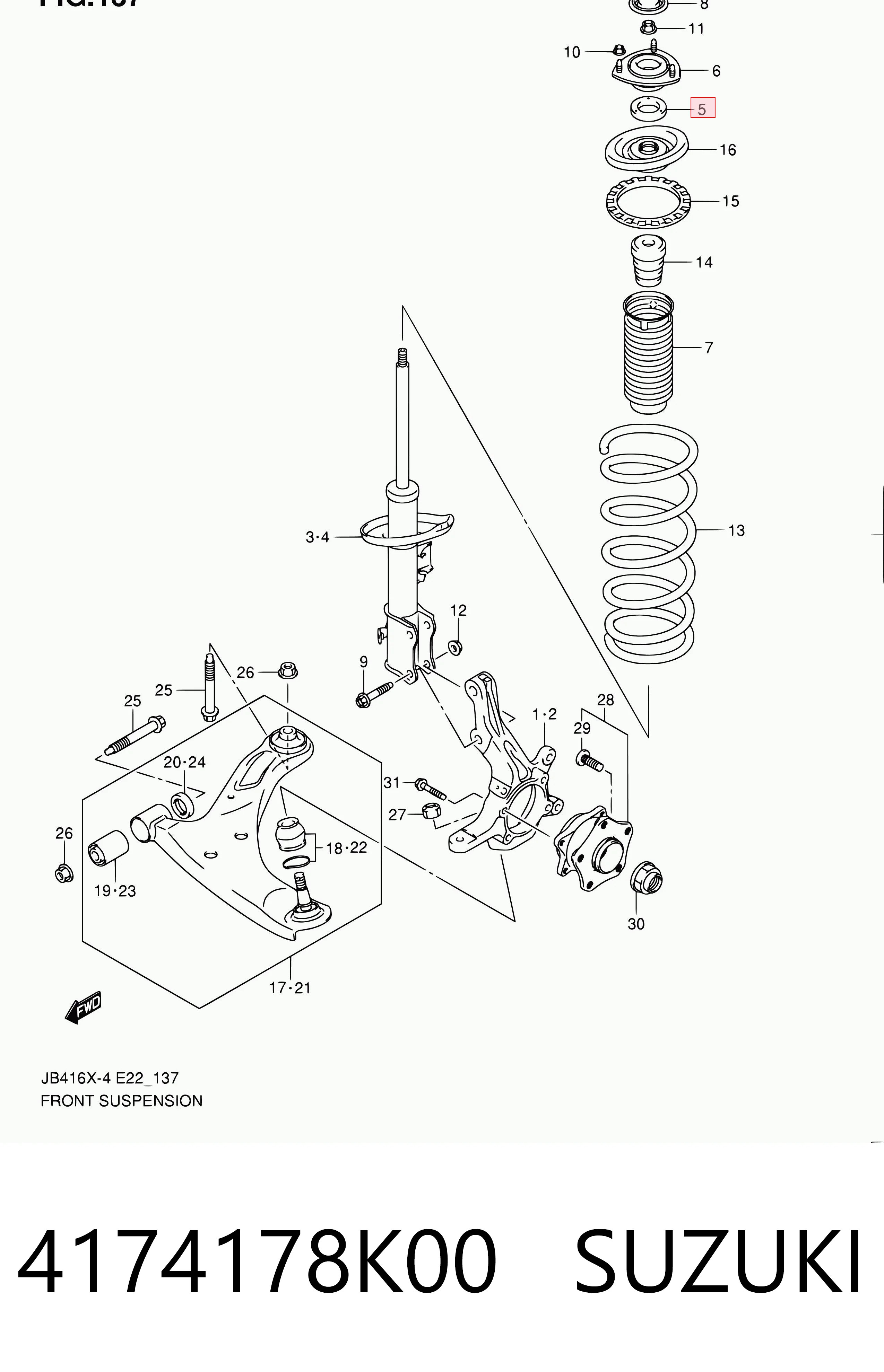 4174178K00 Suzuki Rodamiento, copela amortiguador delantero