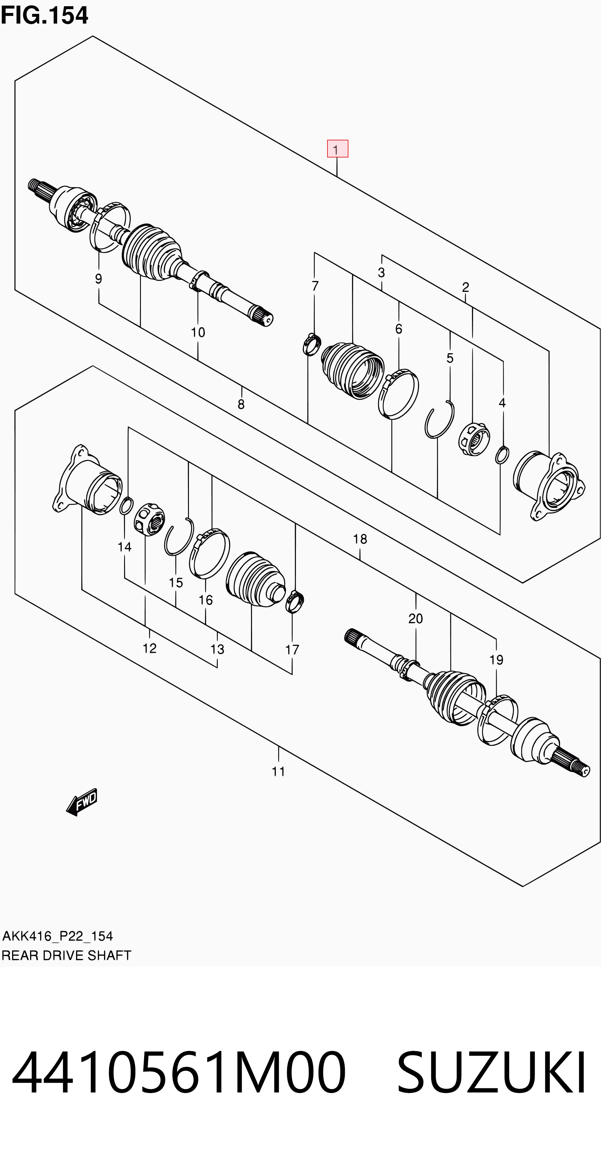 4410561M00 Suzuki Palier trasero derecho