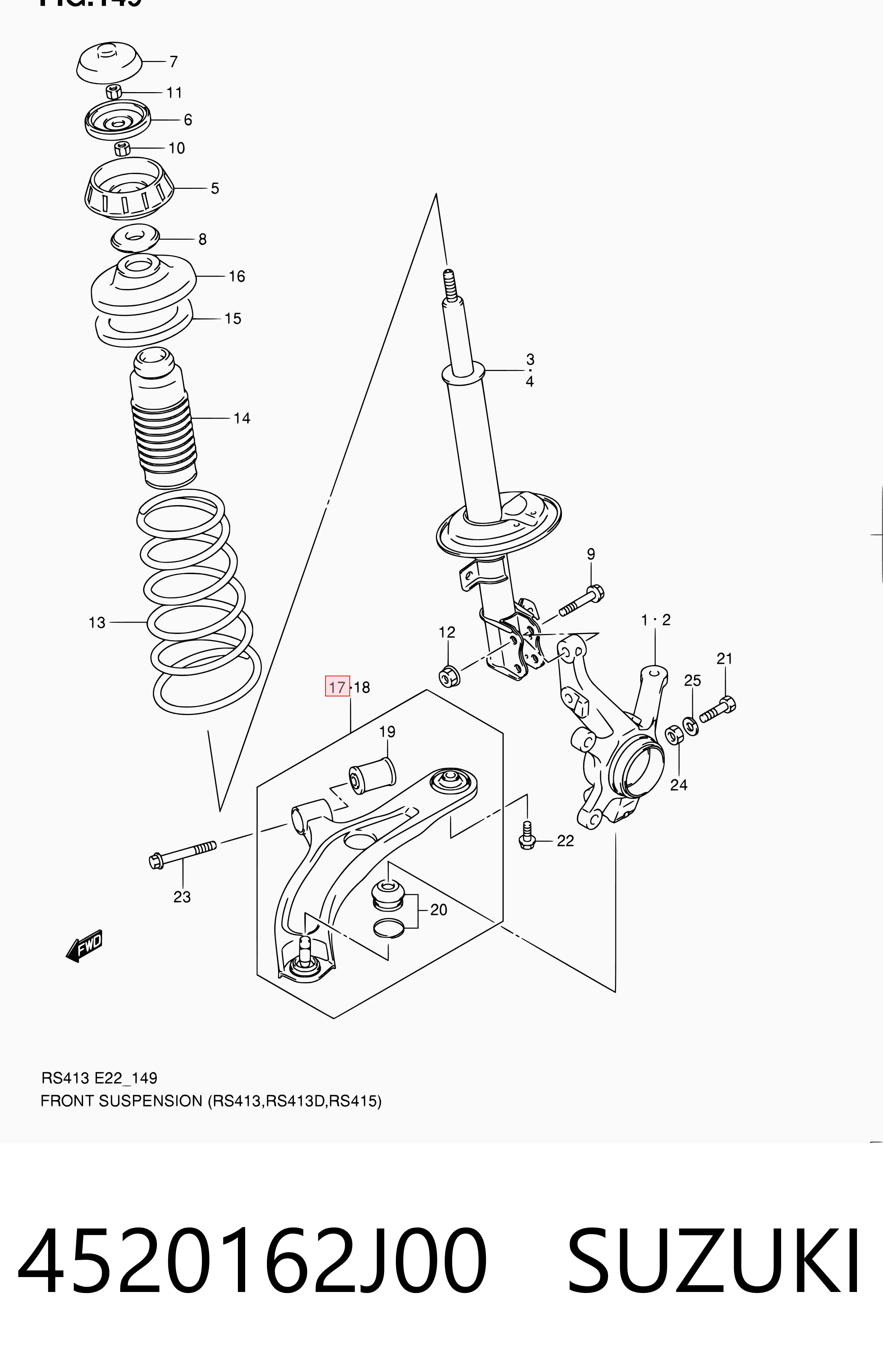4520162J00 Suzuki Brazo inferior derecho de la suspensión delantera