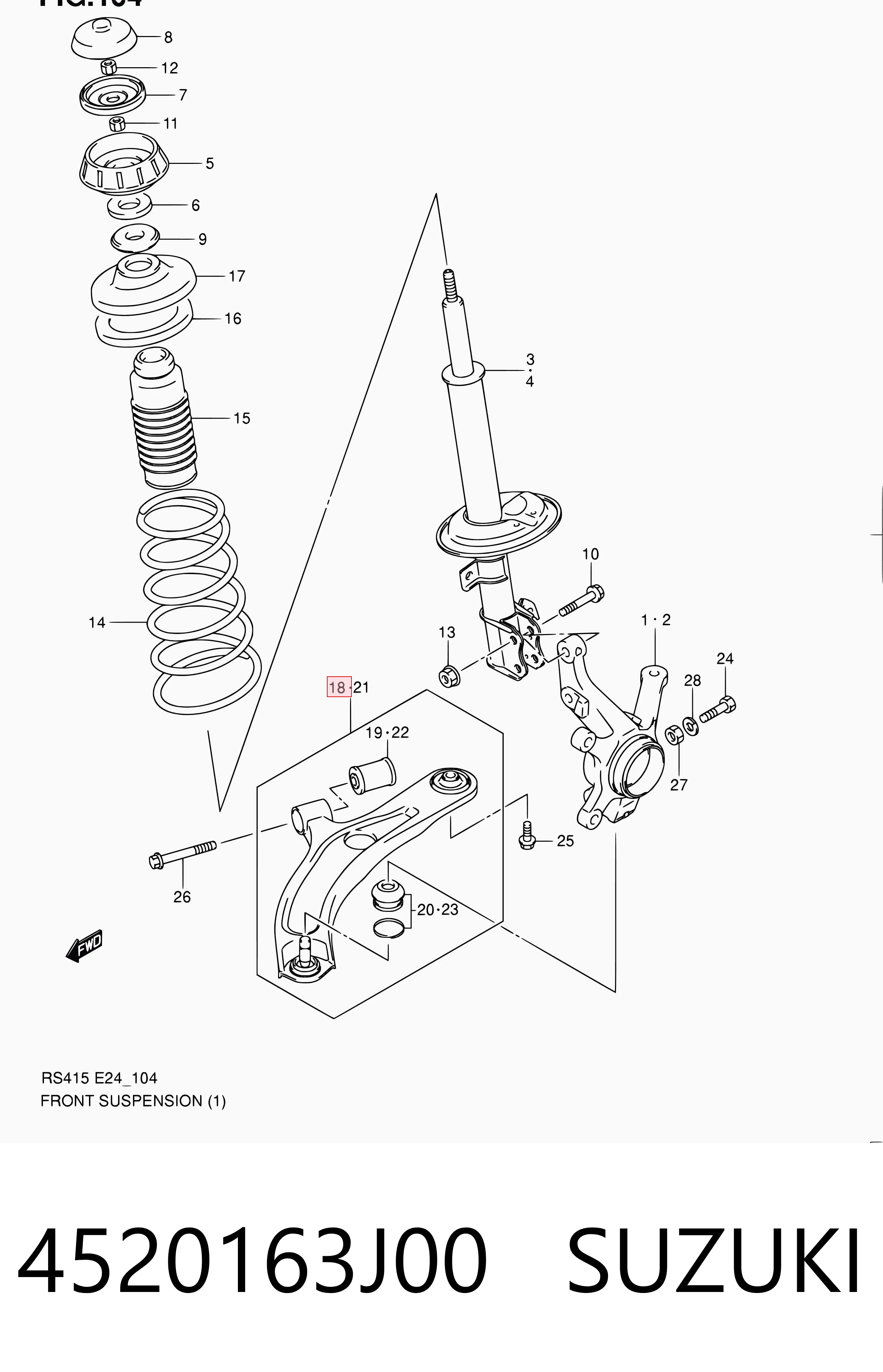 4520163J00 Suzuki Brazo inferior derecho de la suspensión delantera