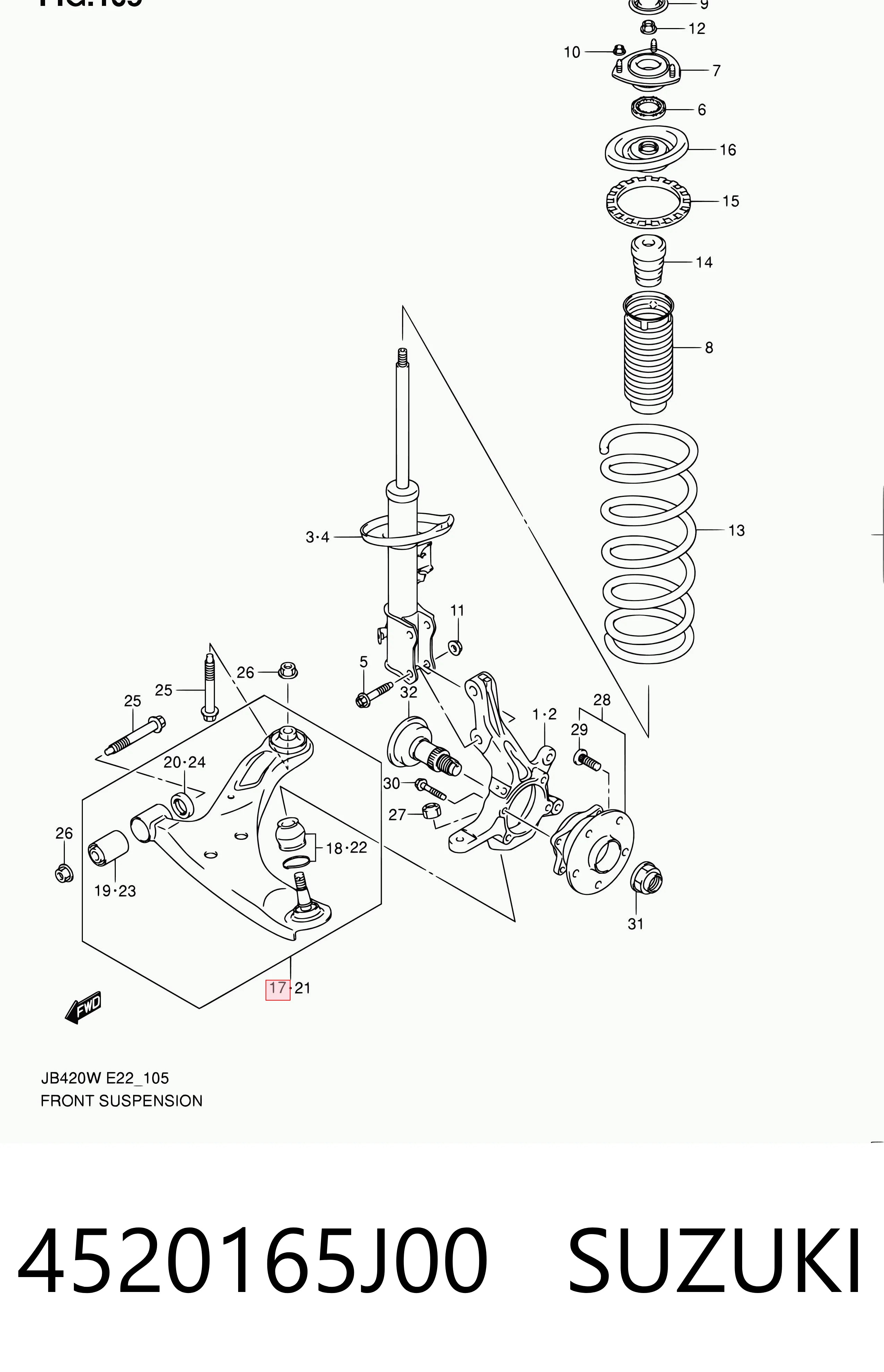 4520165J00 Suzuki Brazo inferior derecho de la suspensión delantera