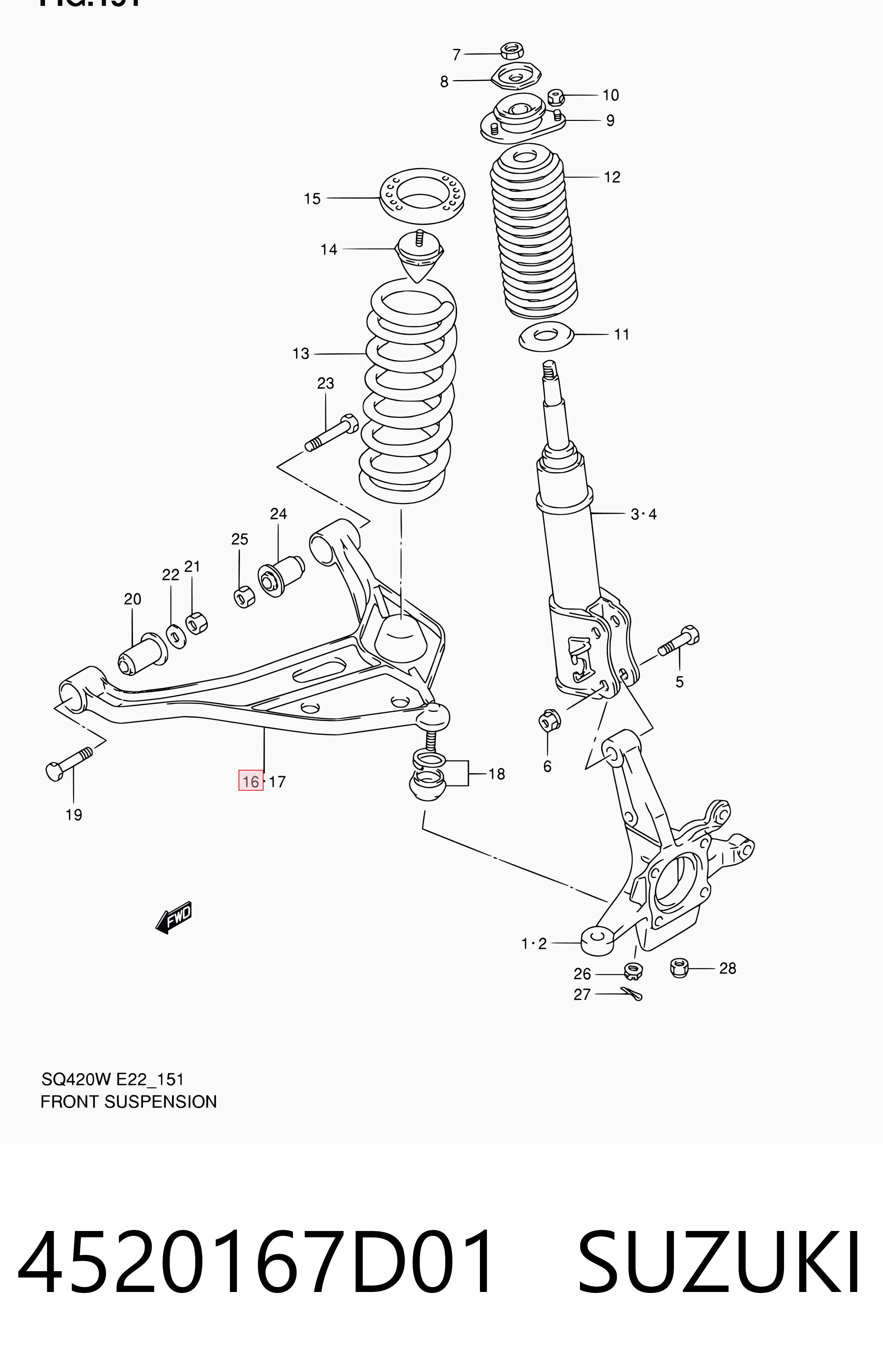 4520167D01 Suzuki Brazo inferior derecho de la suspensión delantera
