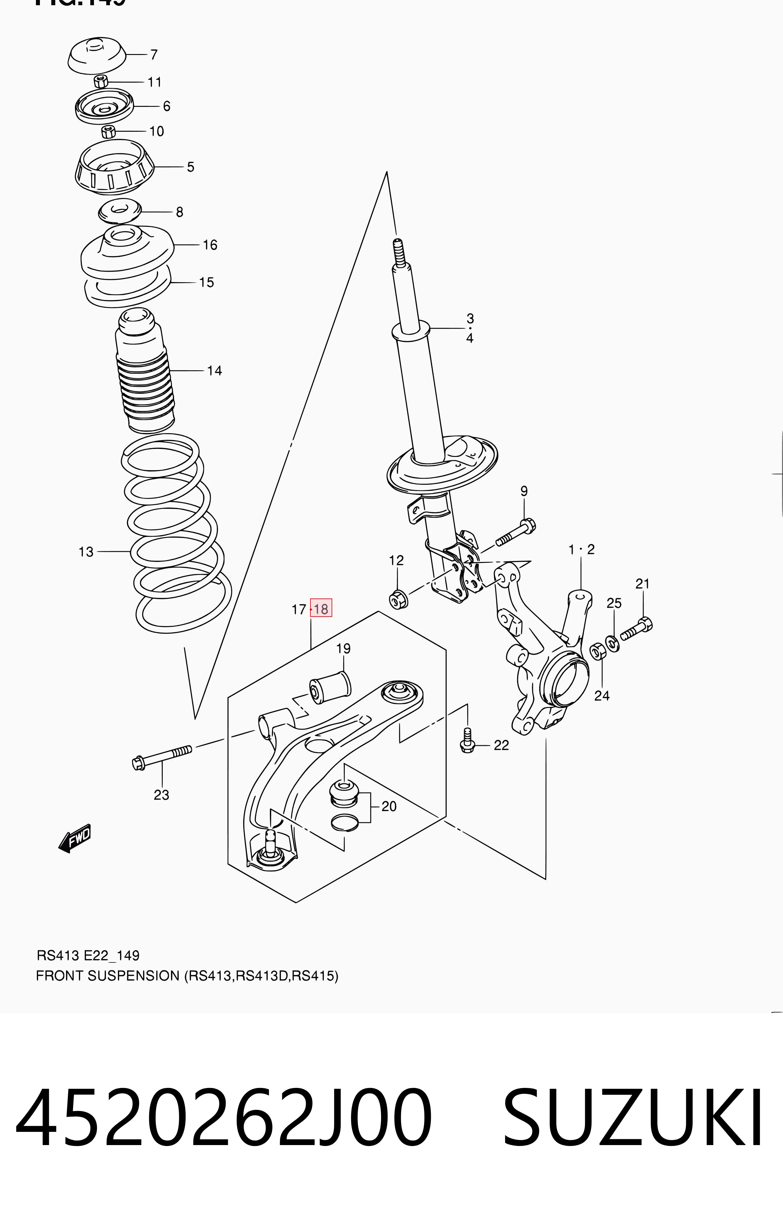4520262J00 Suzuki Brazo inferior izquierdo de la suspensión delantera