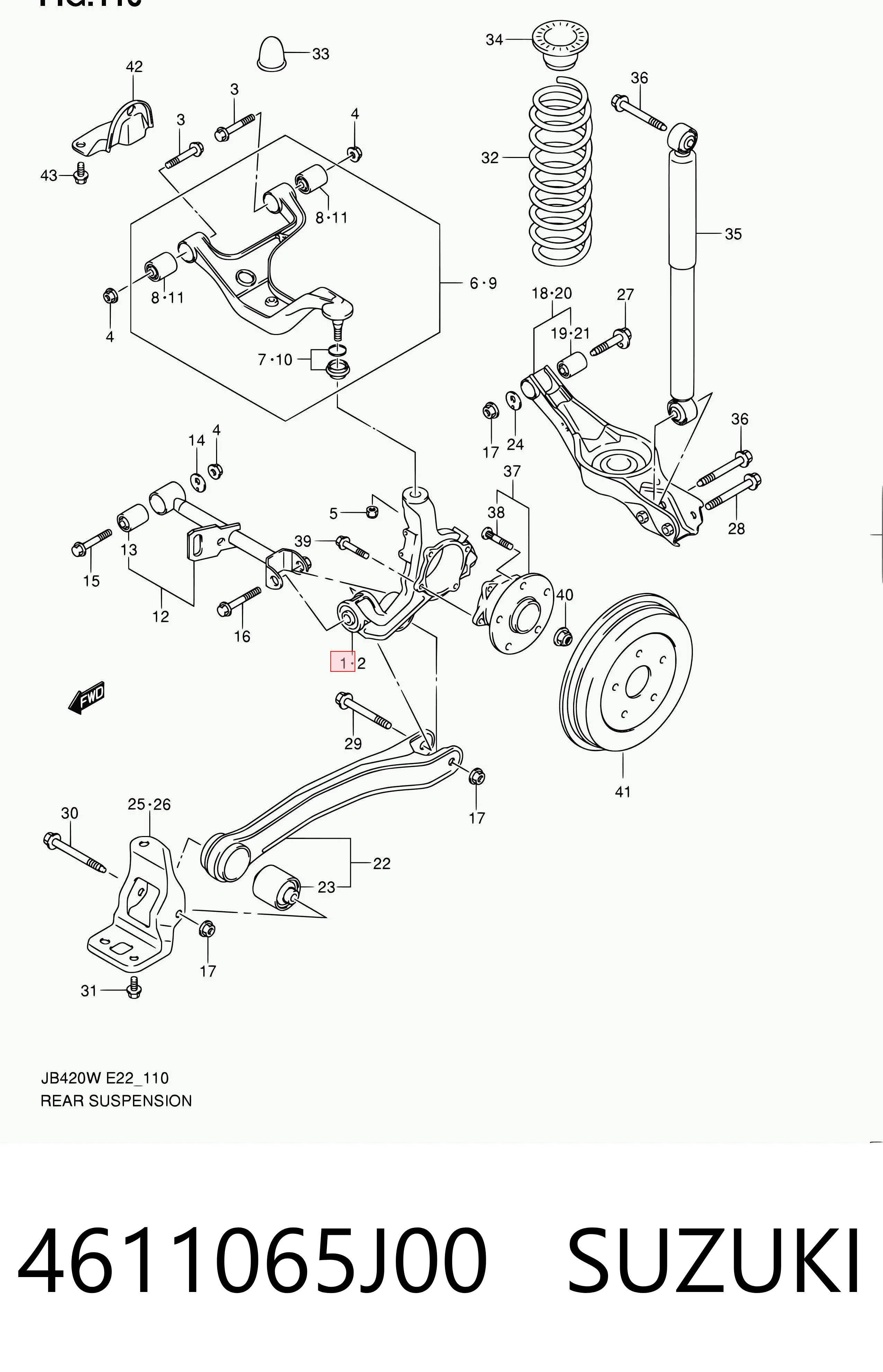 4611065J00 Suzuki Mangueta trasera derecha