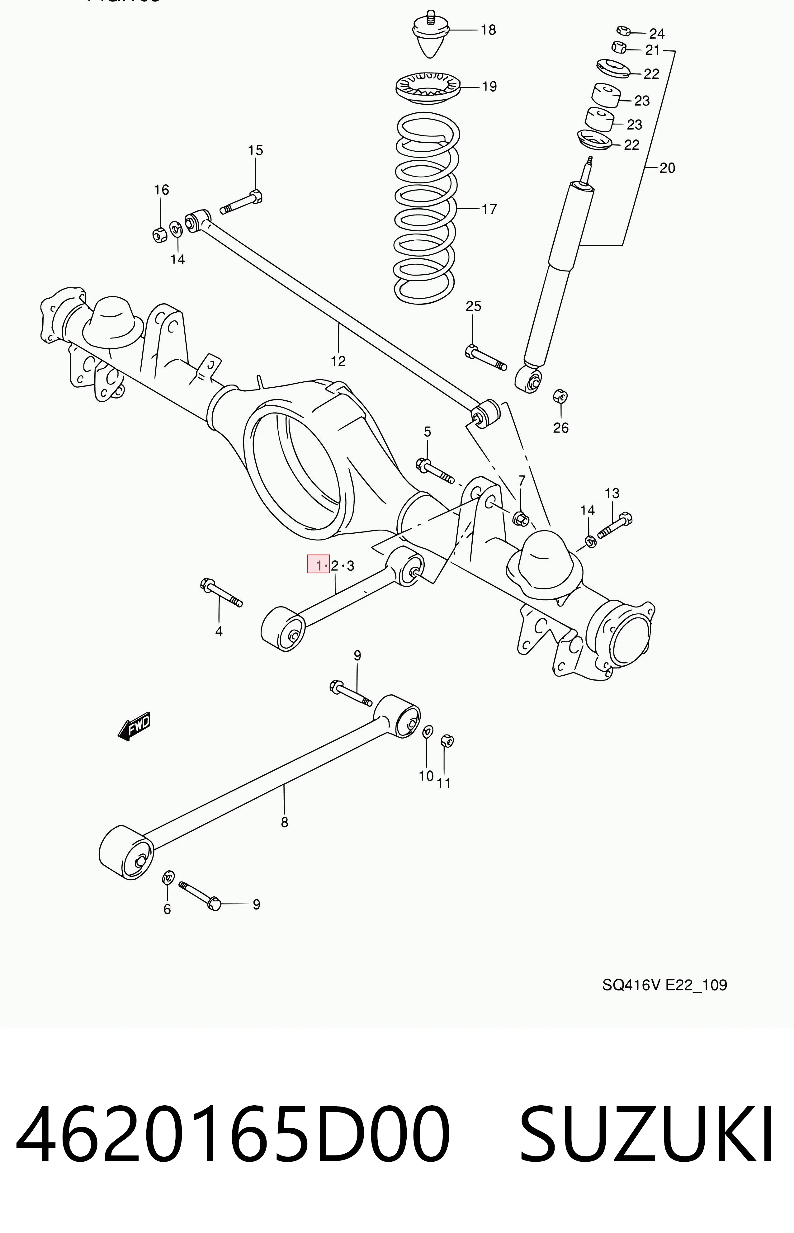 4620165D00 Suzuki Brazo longitudinal superior derecho de la suspensión trasera