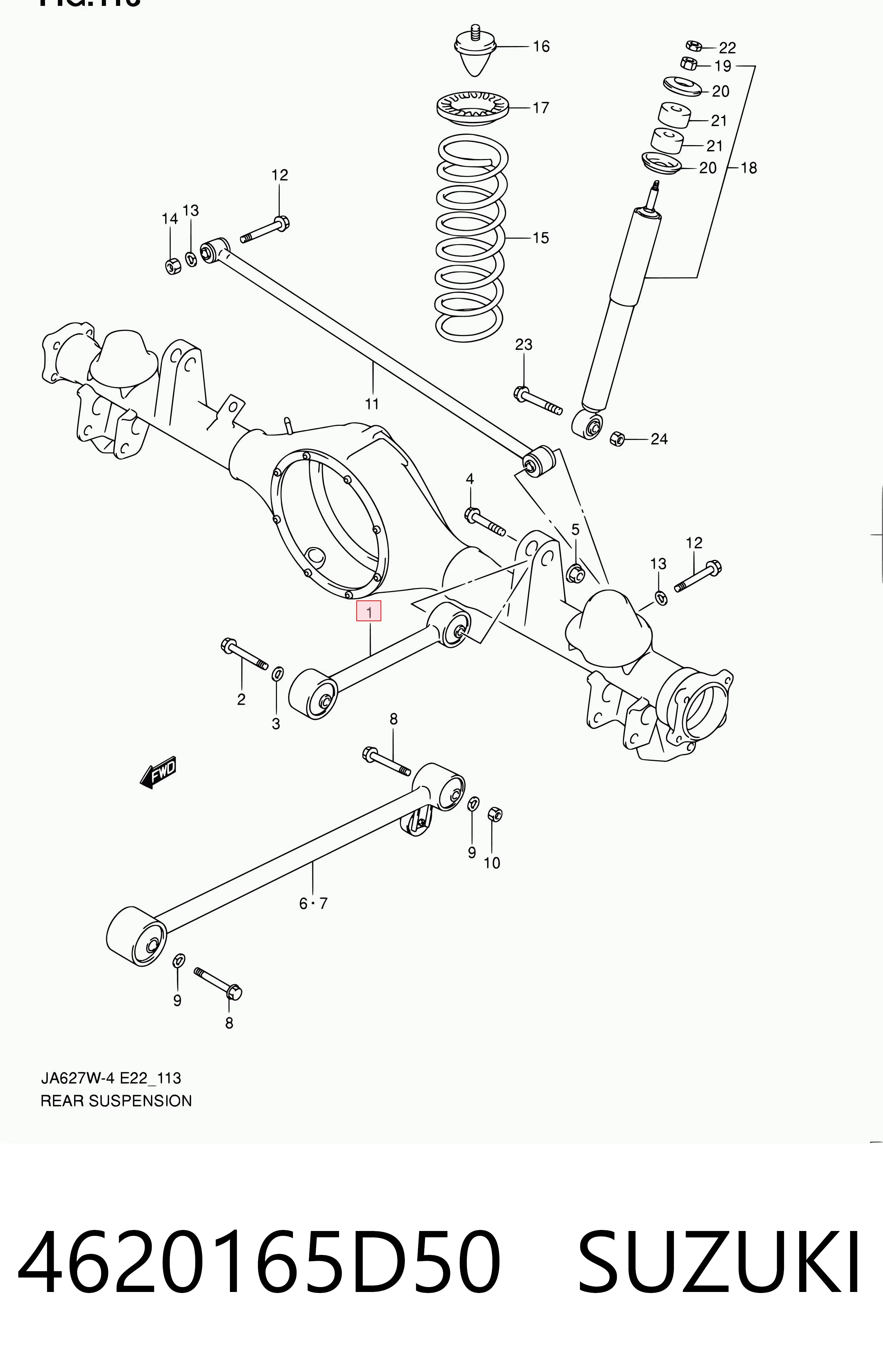 4620165D50 Suzuki Brazo longitudinal superior izquierdo de la suspensión trasera