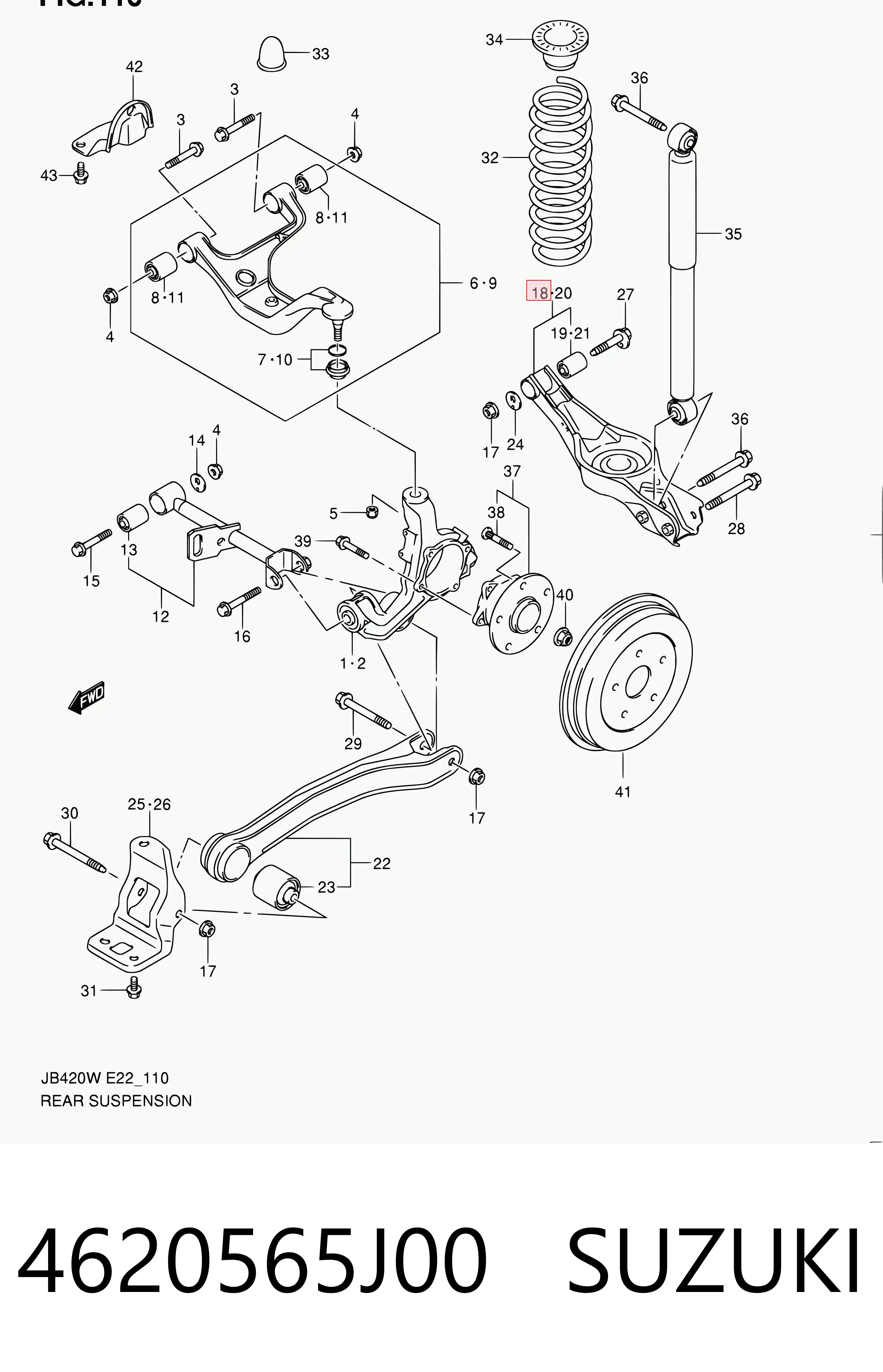 Brazo inferior derecho de la suspensión trasera 4620565J00 SUZUKI