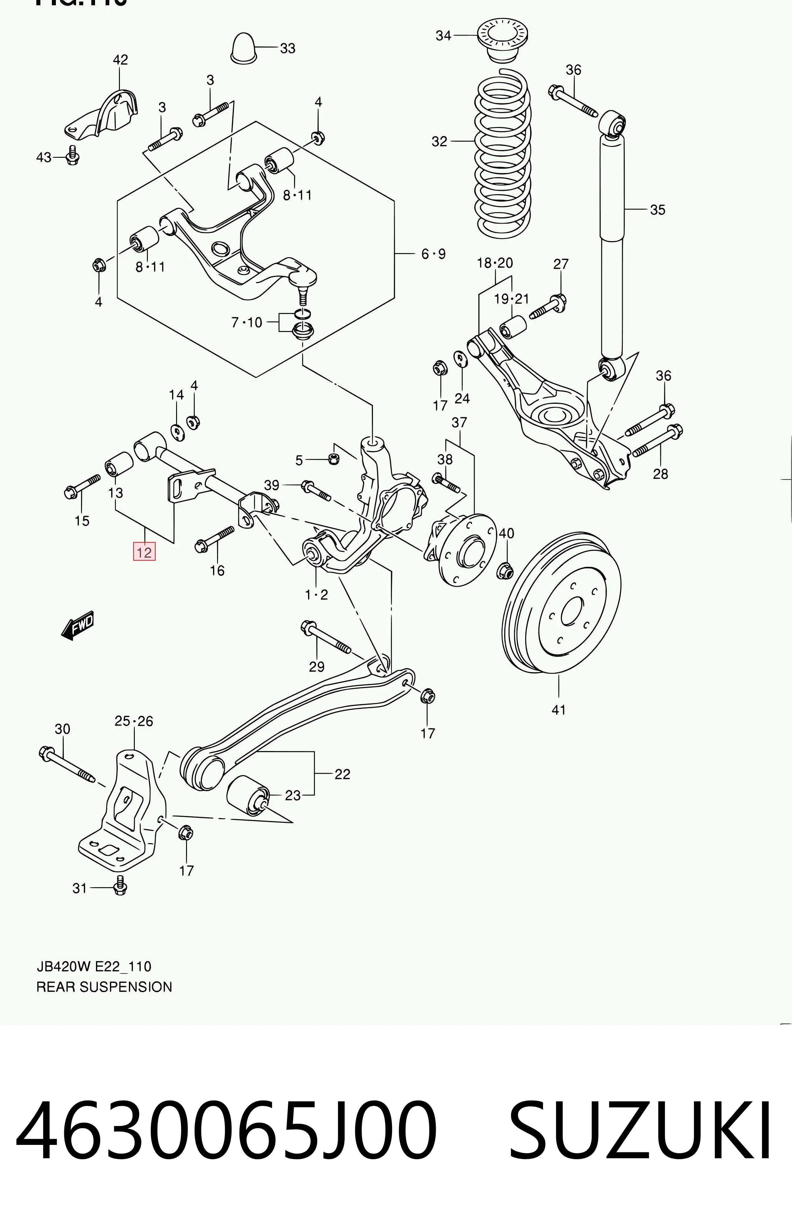4630065J00 Suzuki Barra transversal reactiva de la suspensión trasera