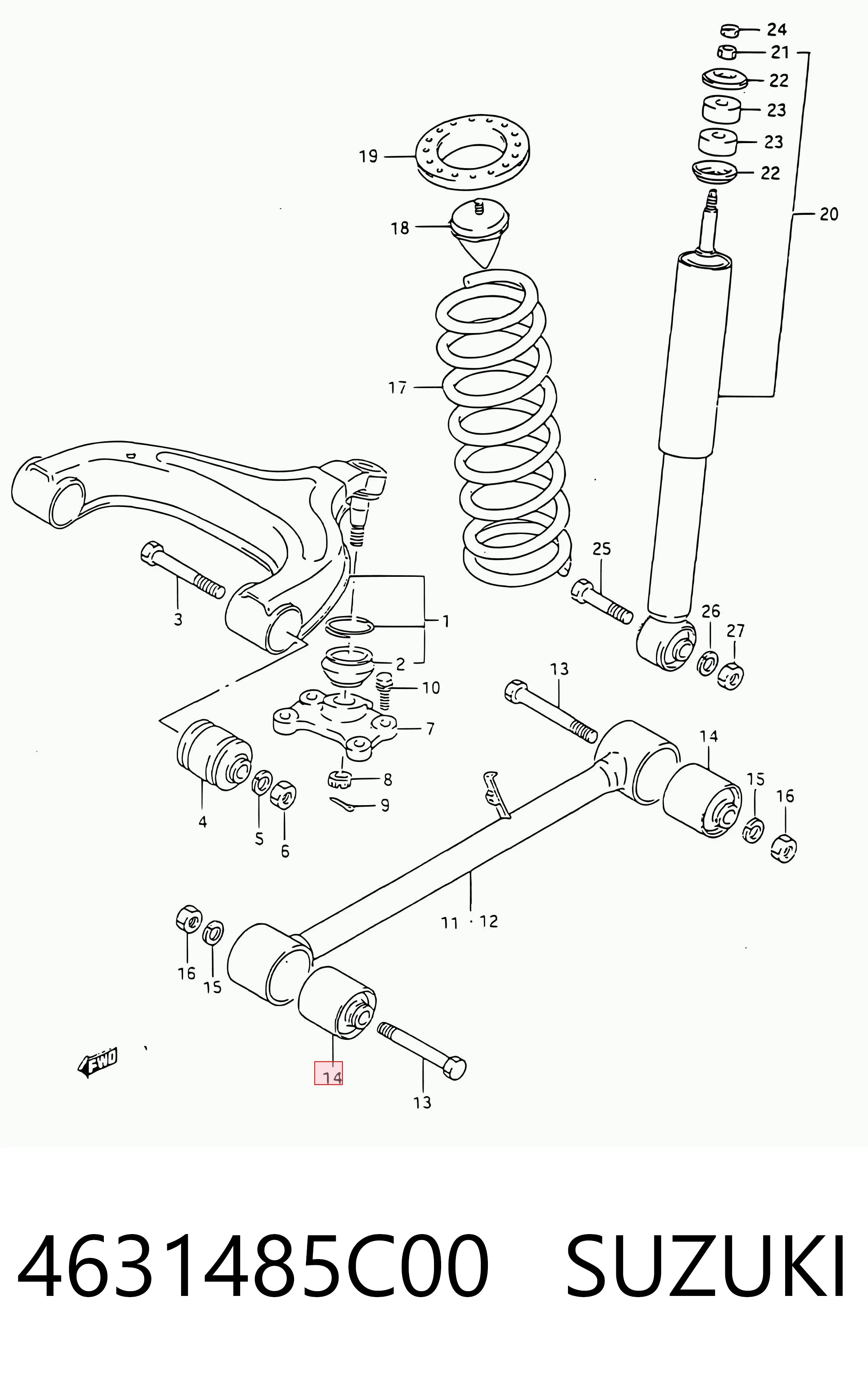 Buje del brazo longitudinal inferior trasero 4631485C00 SUZUKI