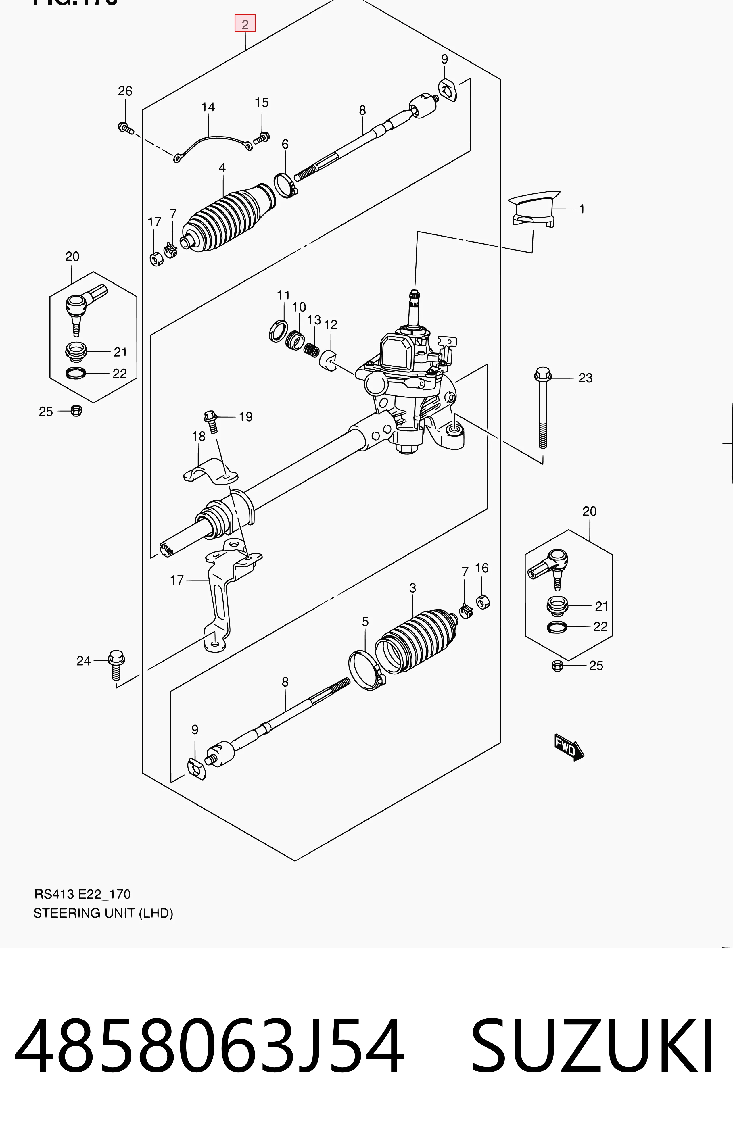 4858063J54 Suzuki Cremallera caja de direccion