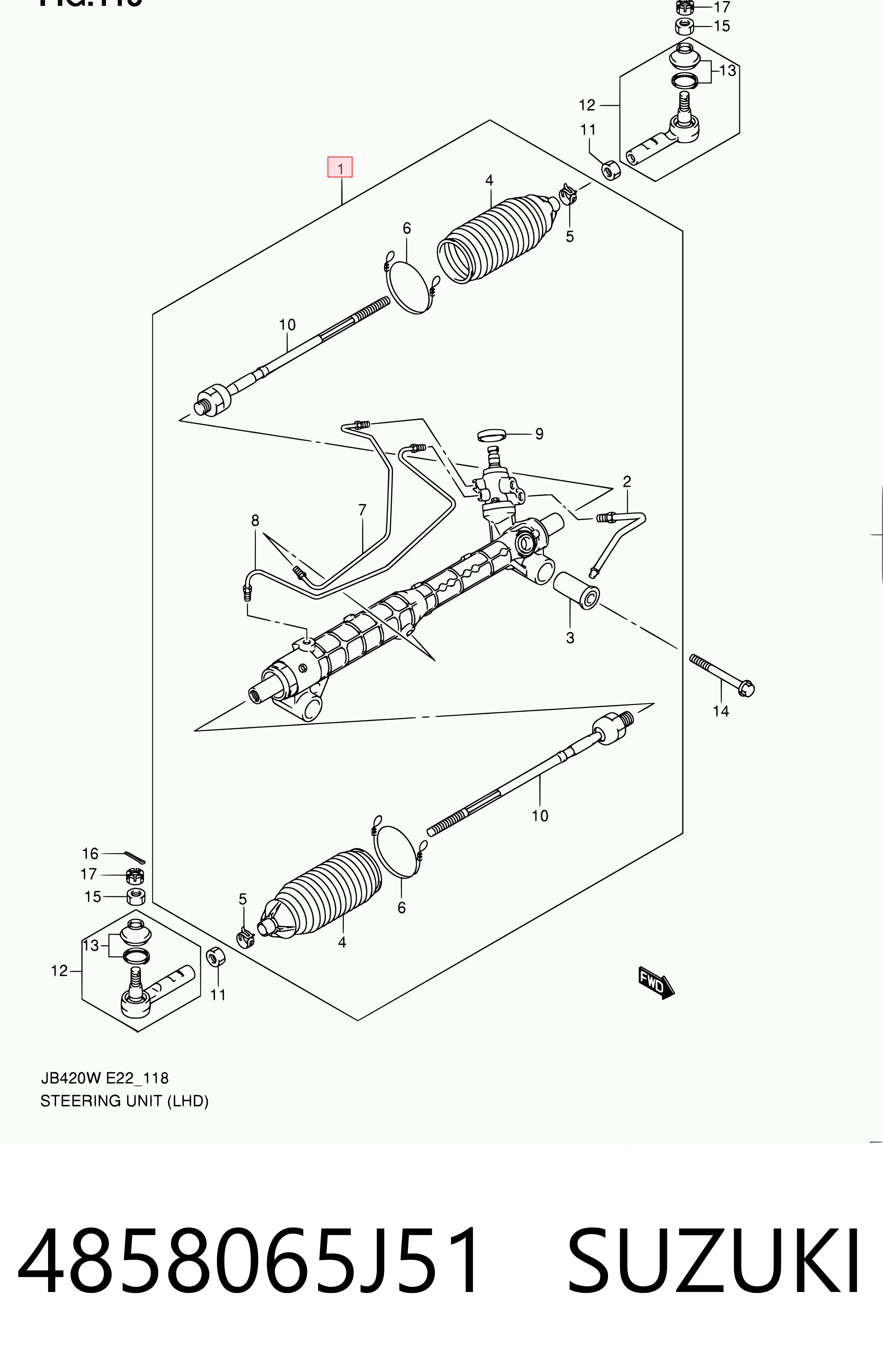 4858065J51 Suzuki Cremallera caja de direccion