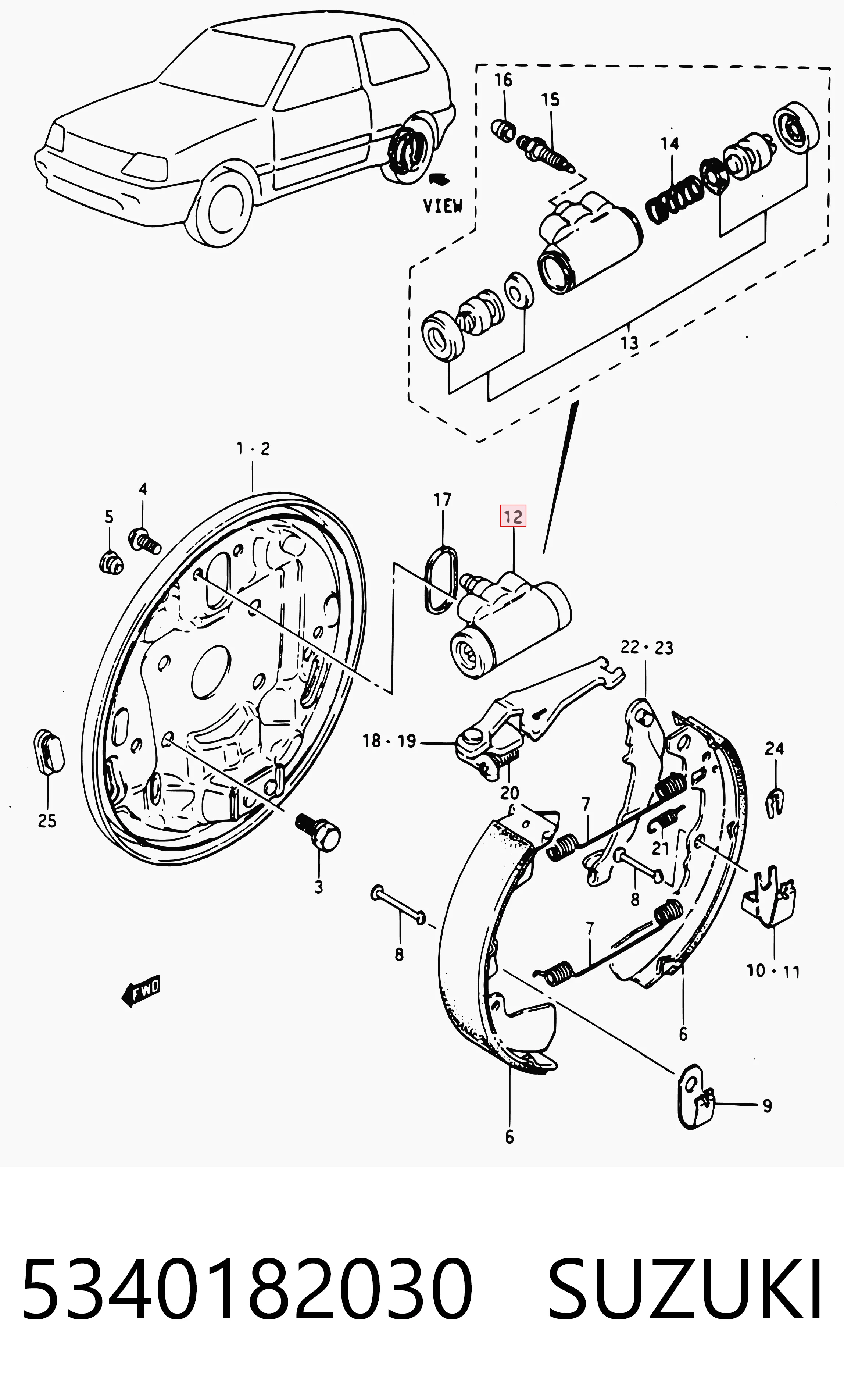 5340182030 Suzuki Cilindro de freno de rueda trasera
