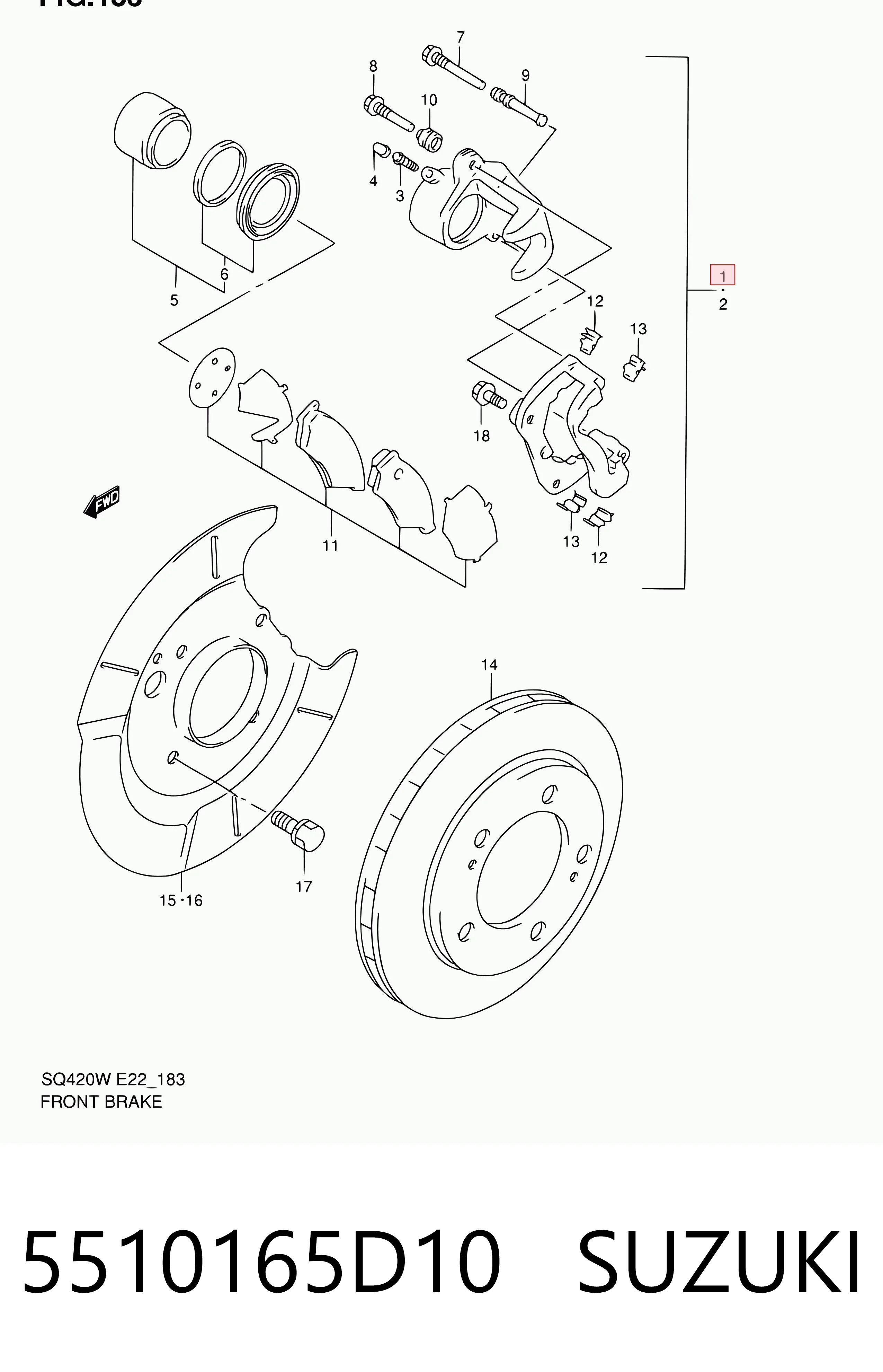 5510165D10 Suzuki Pinza de freno delantera derecha