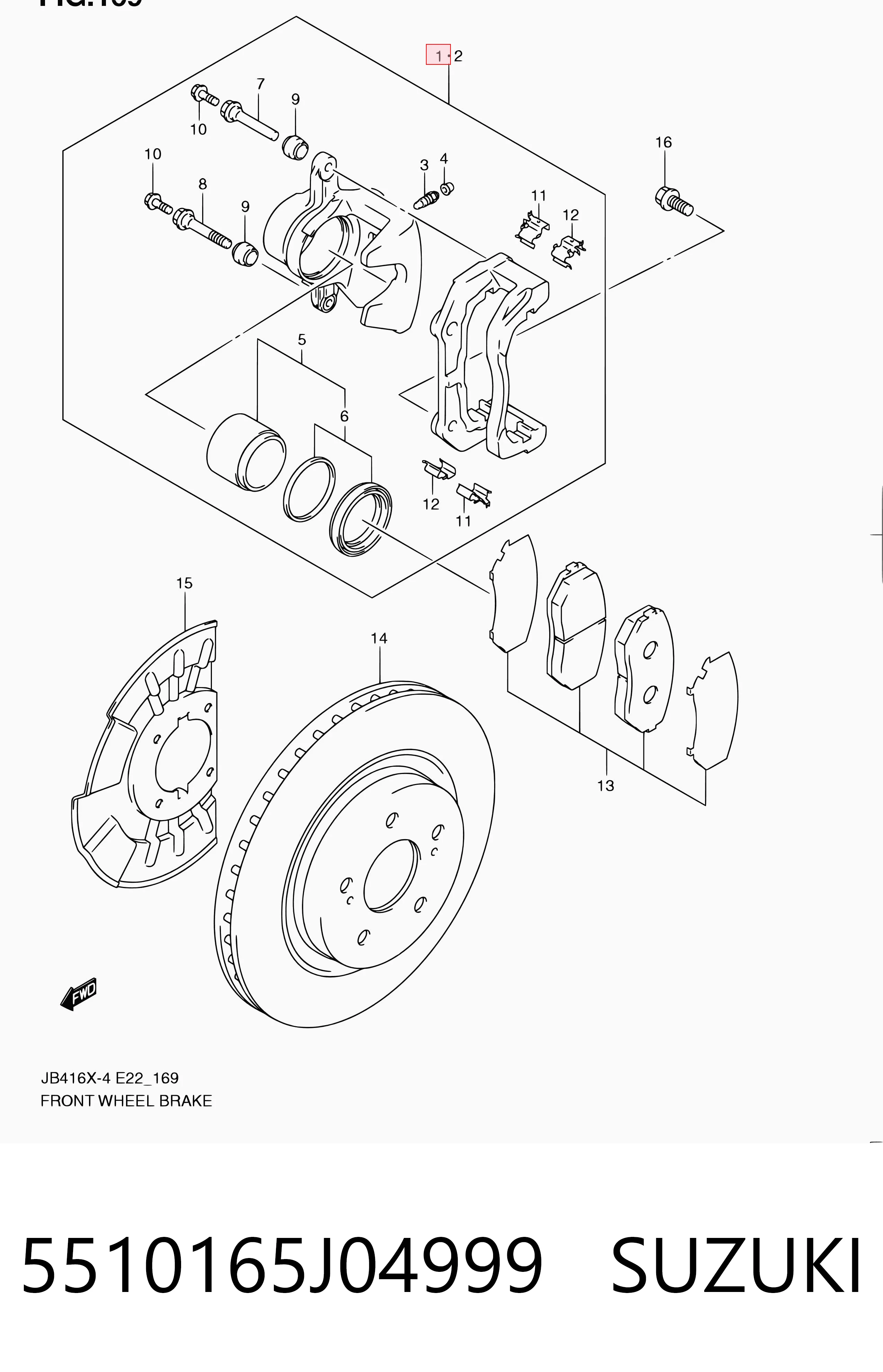 5510165J04999 Suzuki Pinza de freno delantera derecha