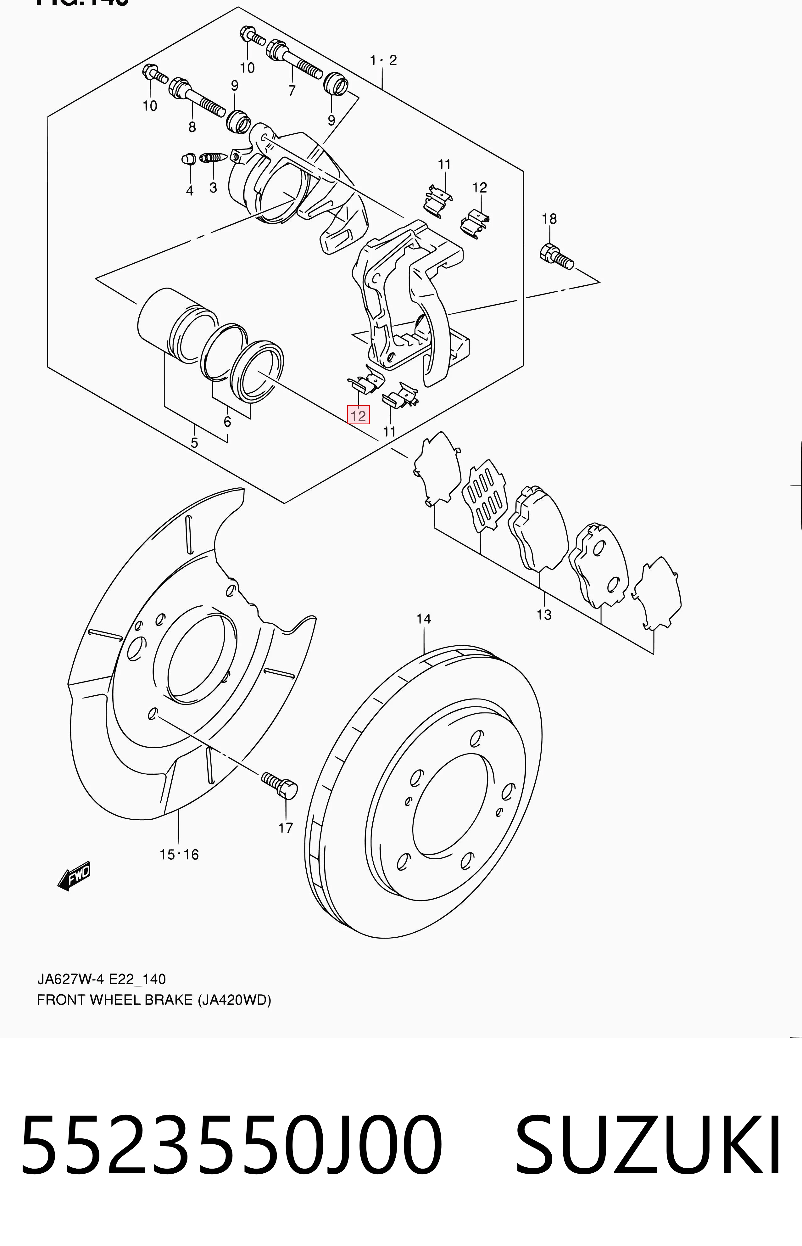 5523550J00 Suzuki Juego de resortes de sujeción de pastillas de freno delanteras