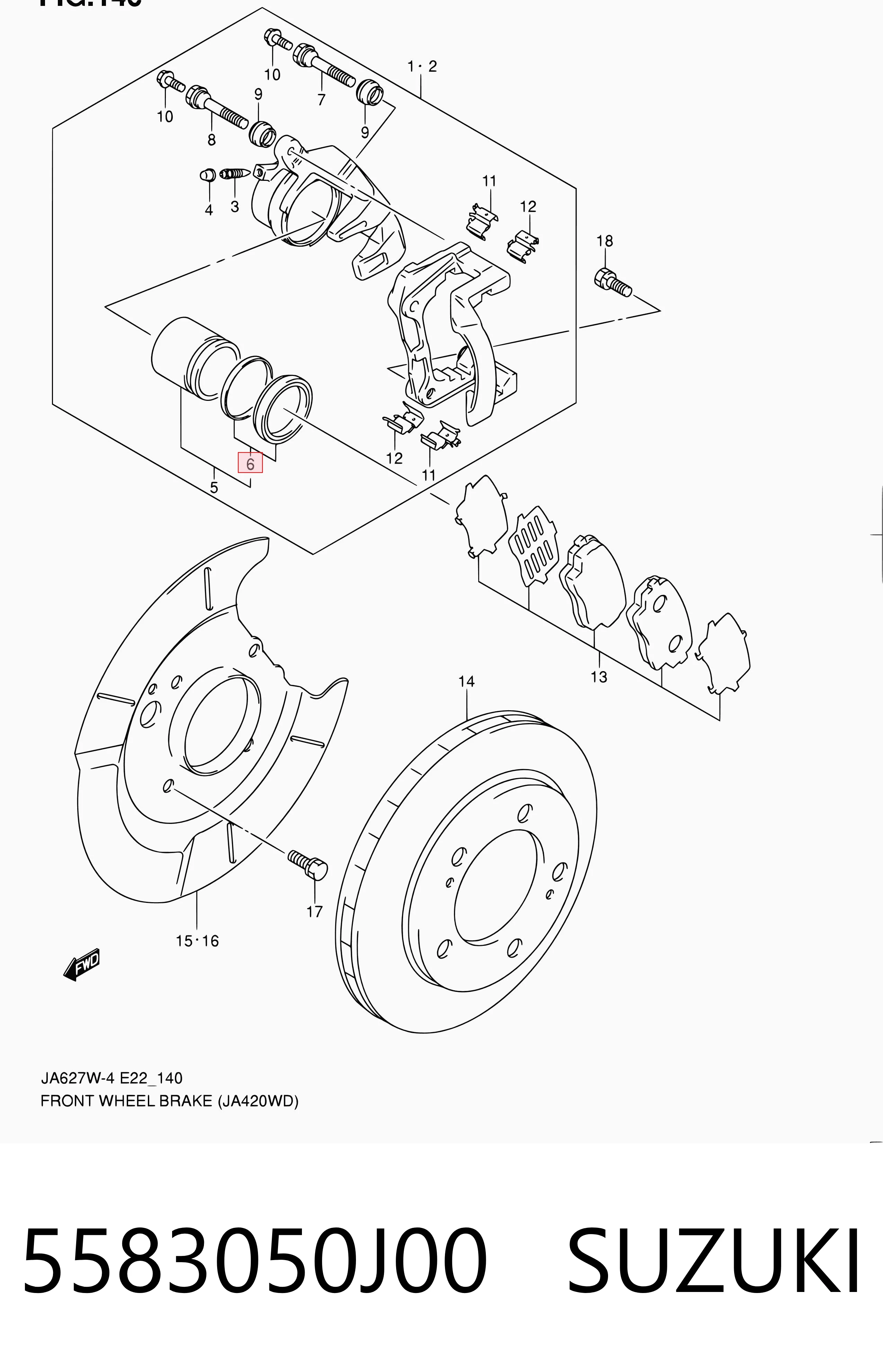 Juego de reparación de pinza de freno delantero 5583050J00 SUZUKI