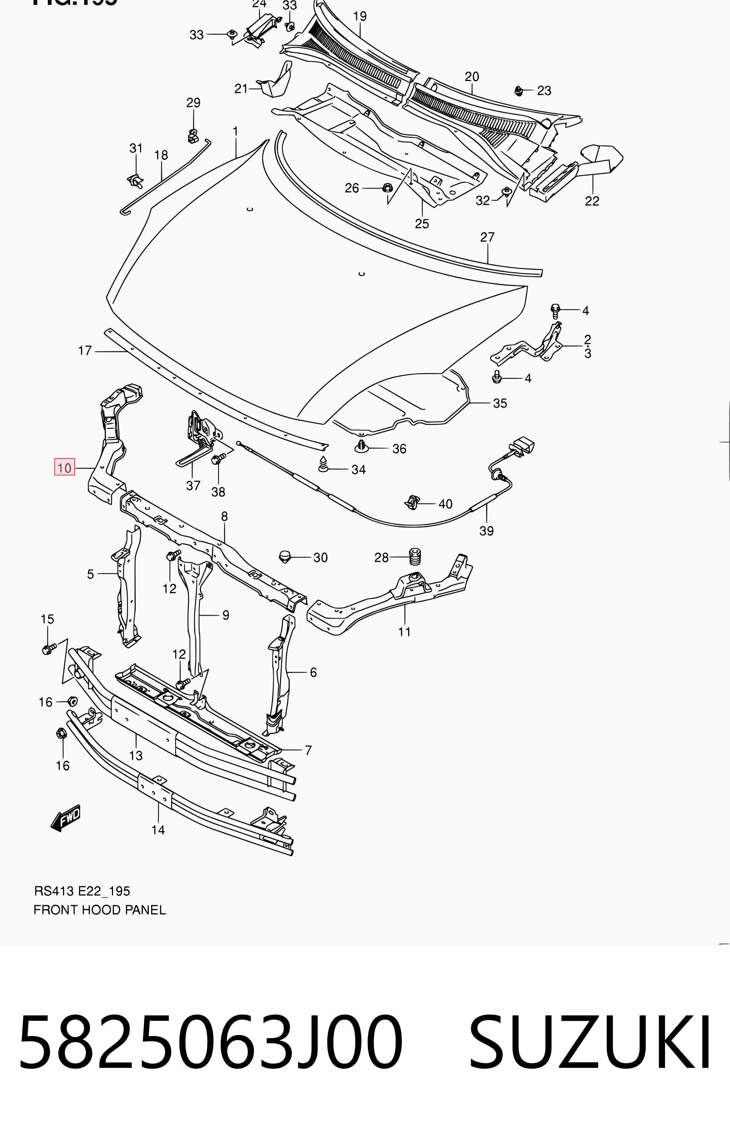 5825063J00 Suzuki Soporte derecho del radiador (panel de montaje para faros)