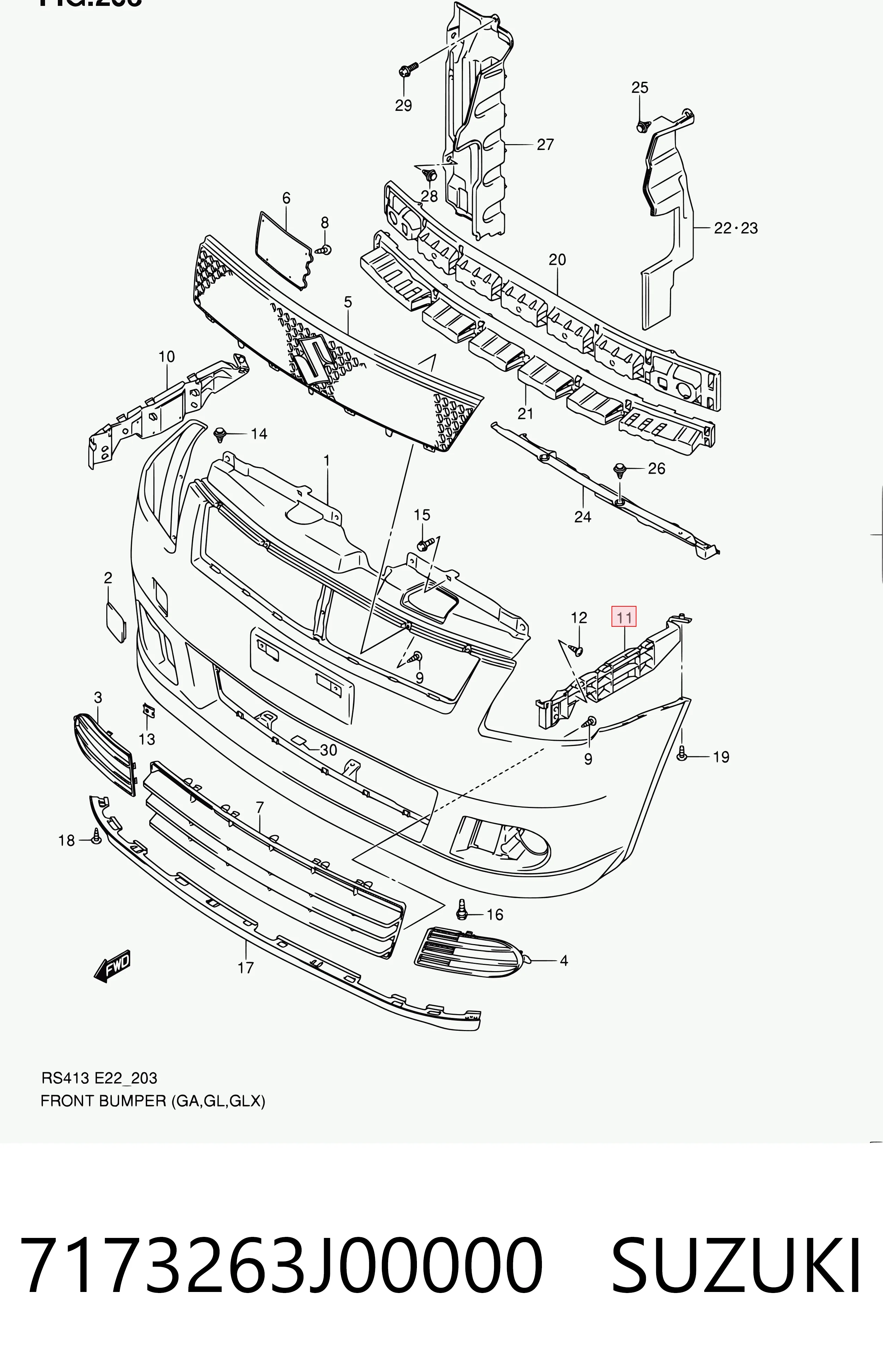 Soporte de parachoques delantero izquierdo 7173263J00000 SUZUKI